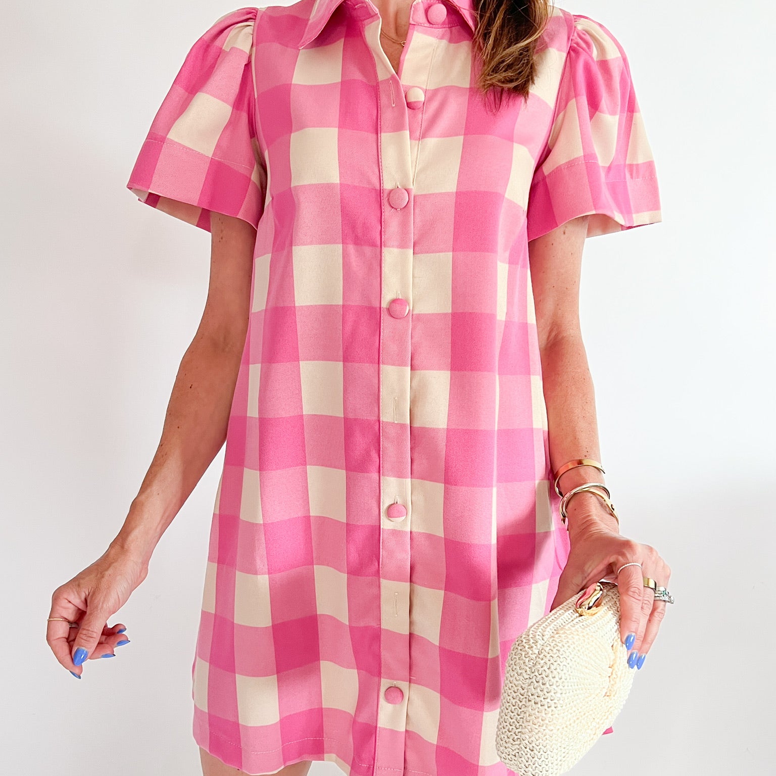 Plaid Puff Sleeve Mini Dress