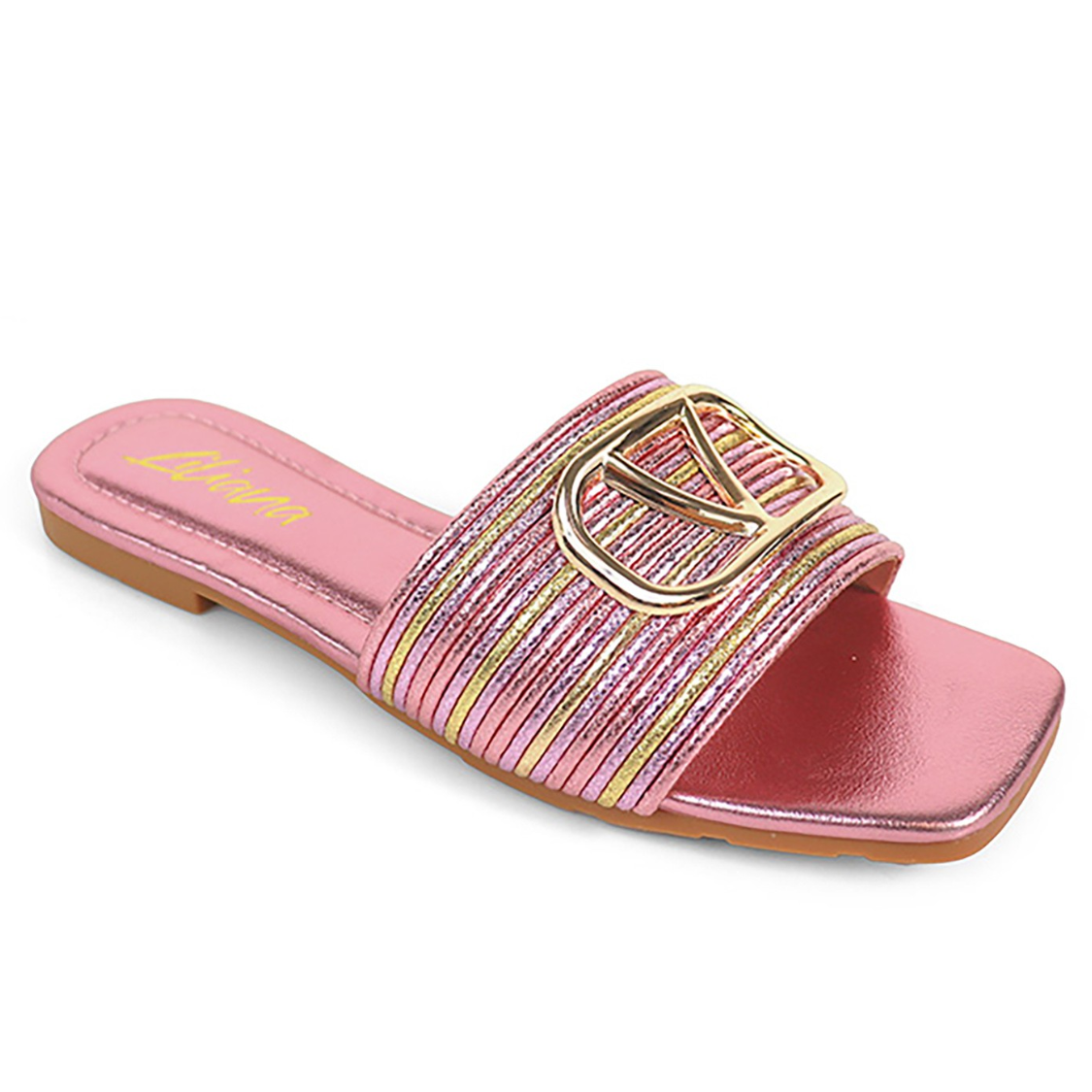 Kyra Metallic Stripe Buckle Slide Sandal