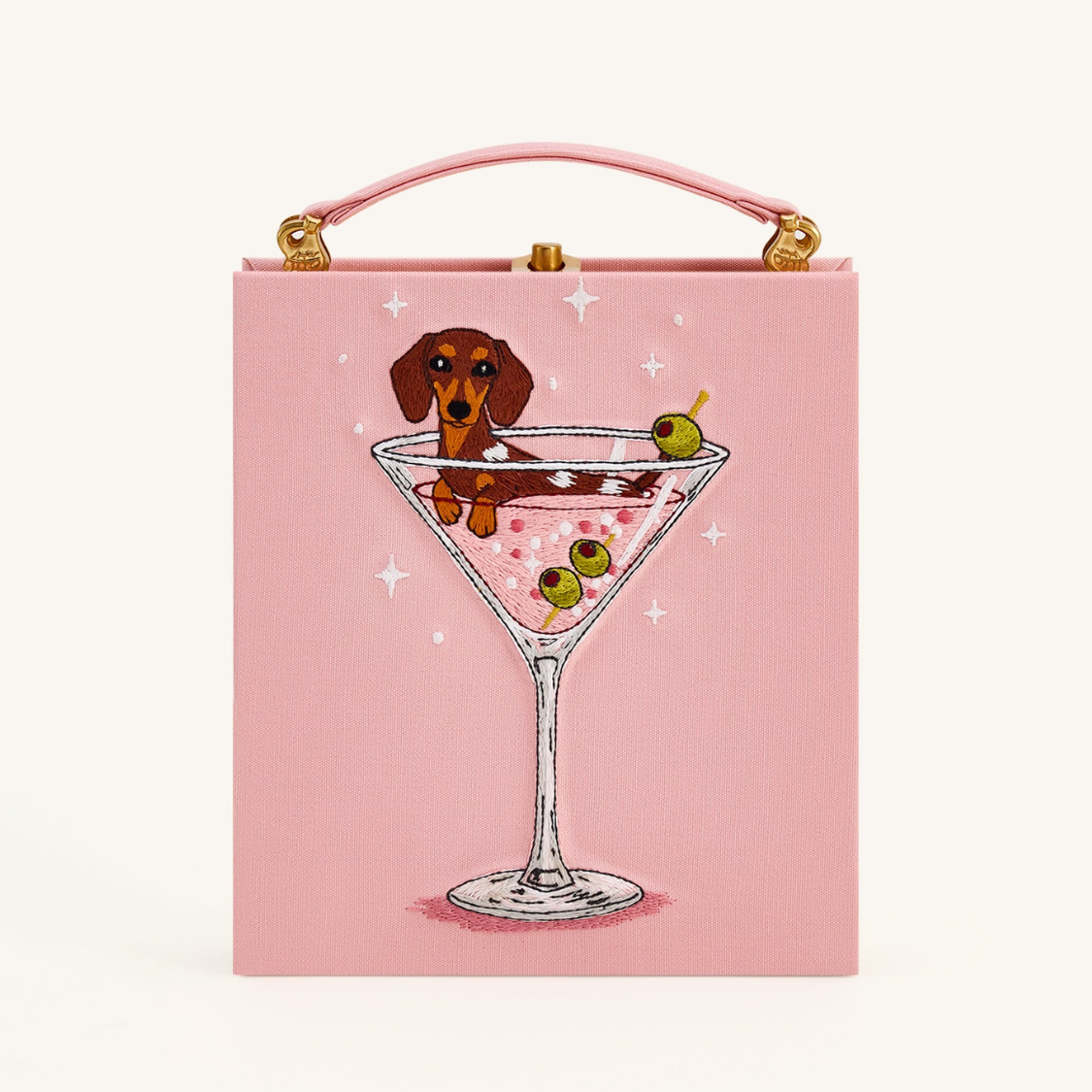 Taya Martini Book Shape Bag by JW PEI with dachshund and martini glass embroidery