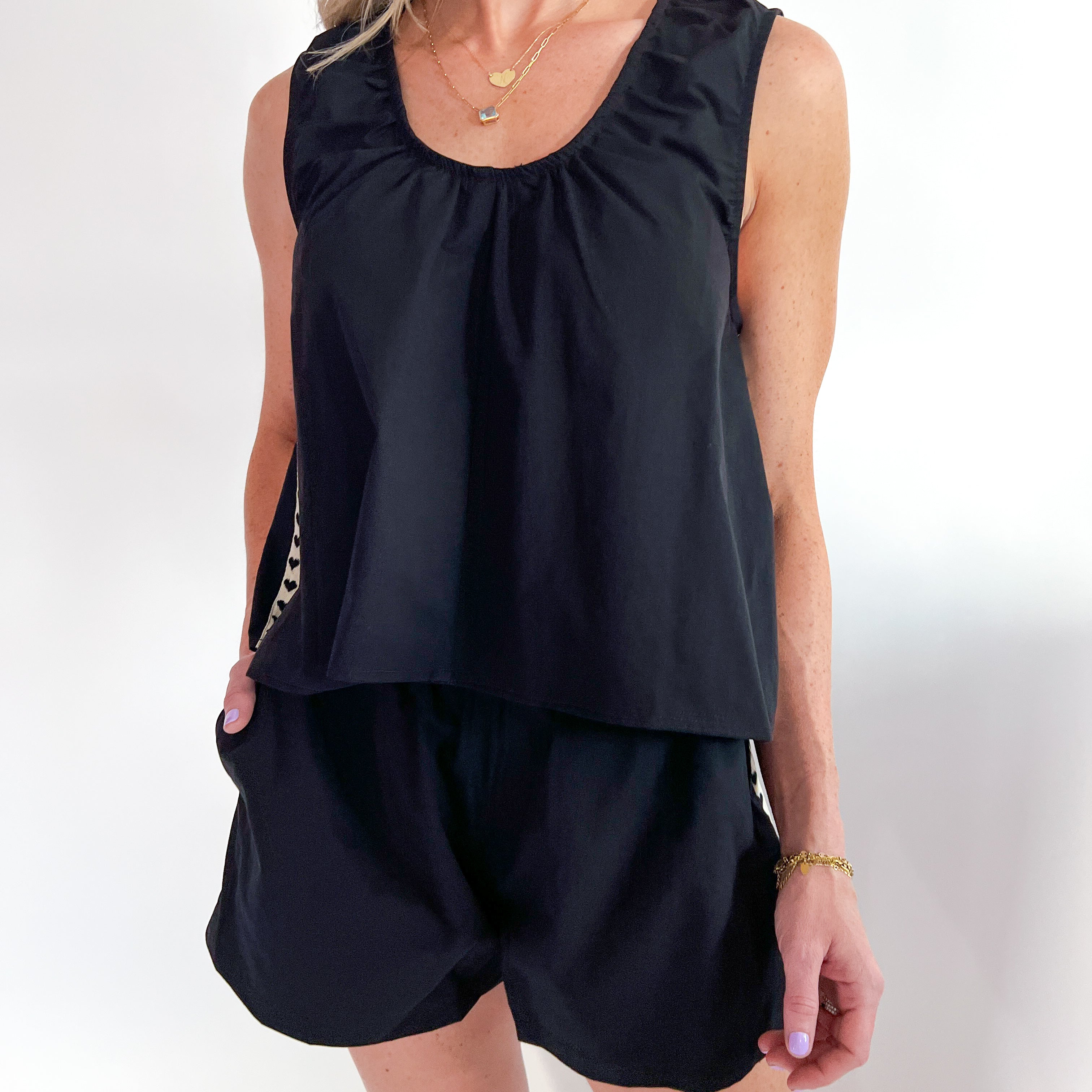 Heart Ruched Neck Cotton Sleeveless Matching Set