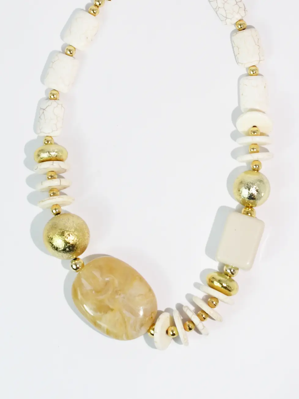 Coastal Luxe Statement Necklace with stone beads and oversized gold pendant