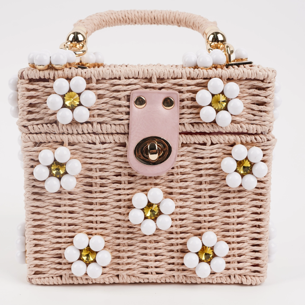 Wicker Bucket Daisy Flower Purse