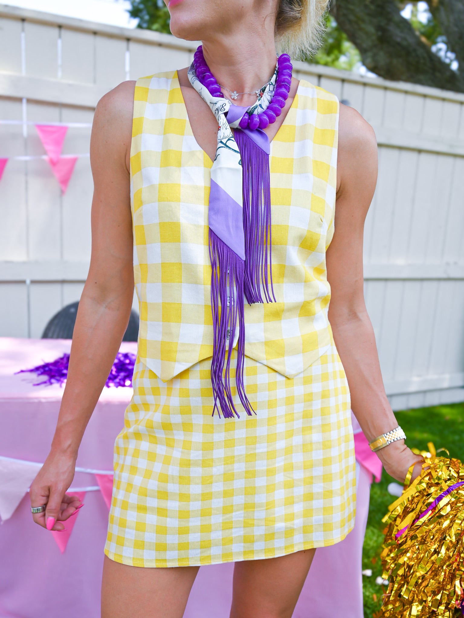 Gingham vest and mini skirt set