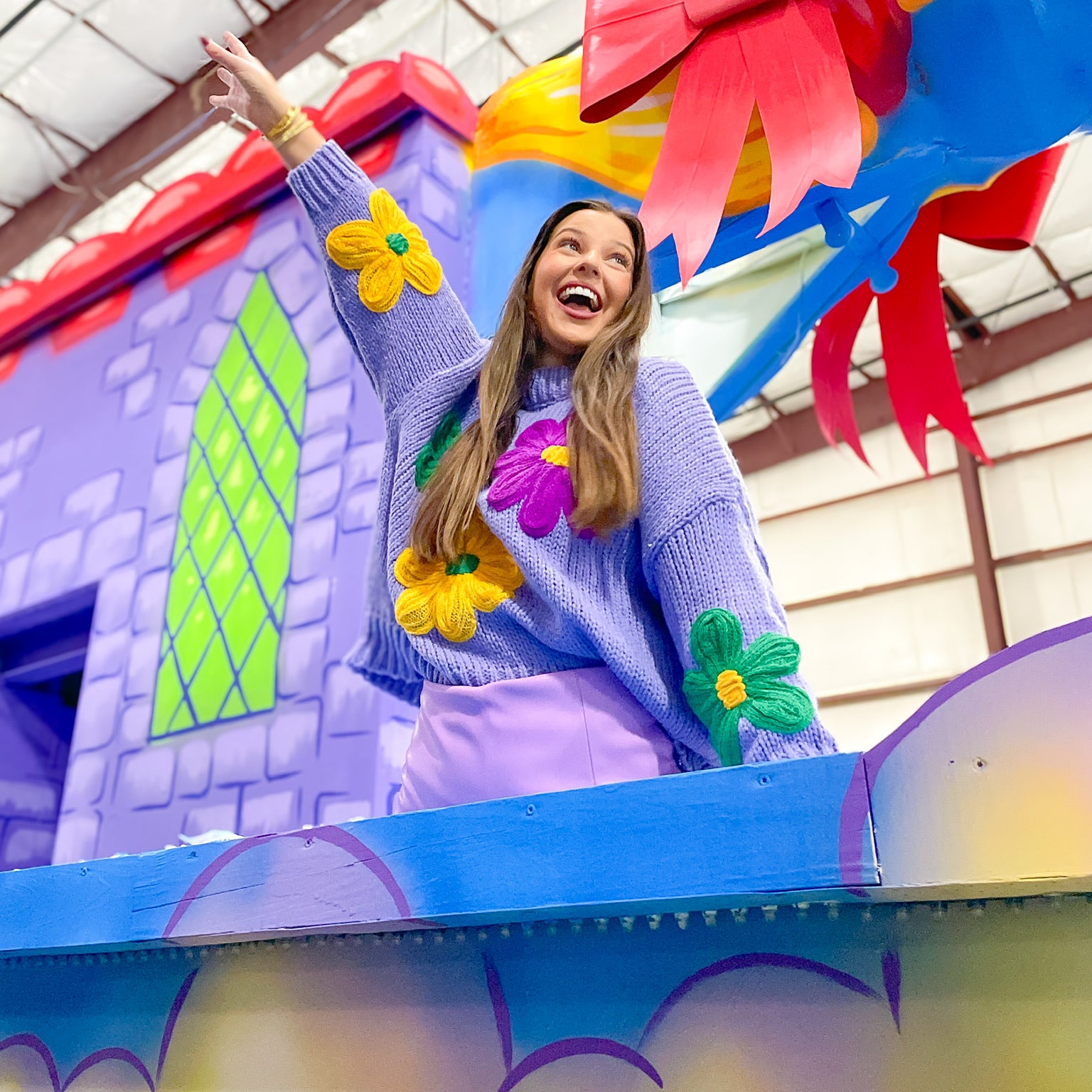 Mardi Gras Embroidered Flowers Sweater