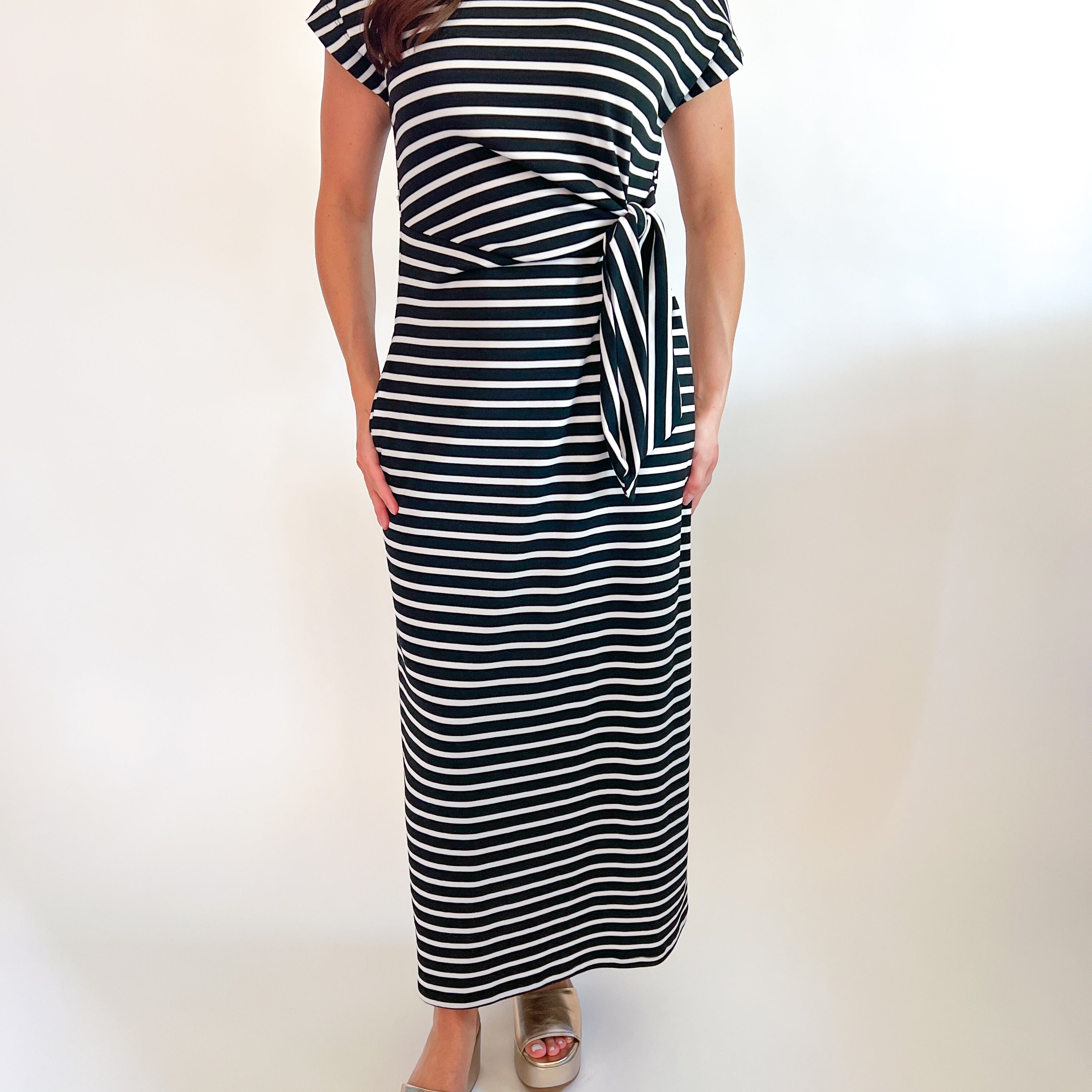 Striped Short Sleeve Midi Dress