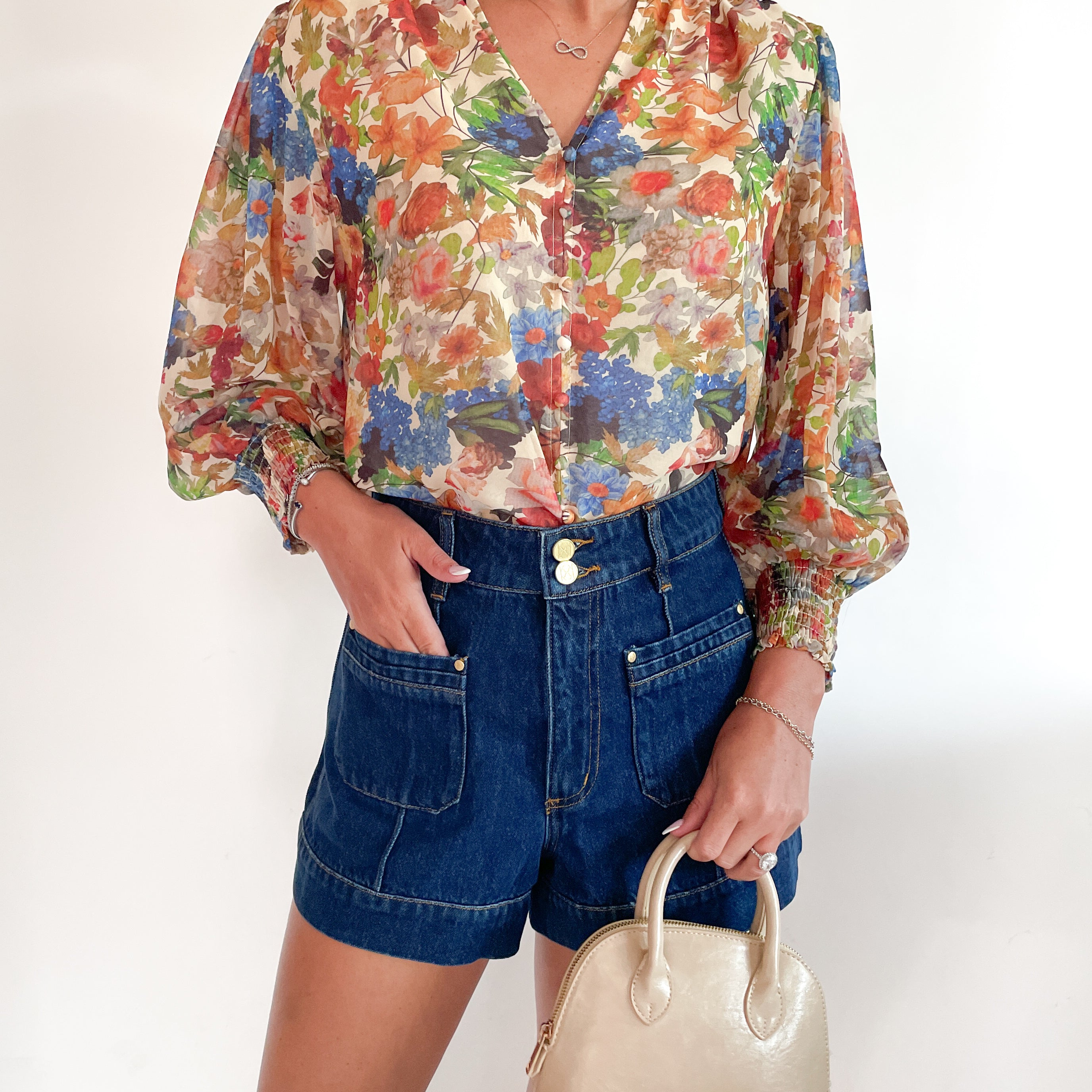 Split Neckline Button Blouse