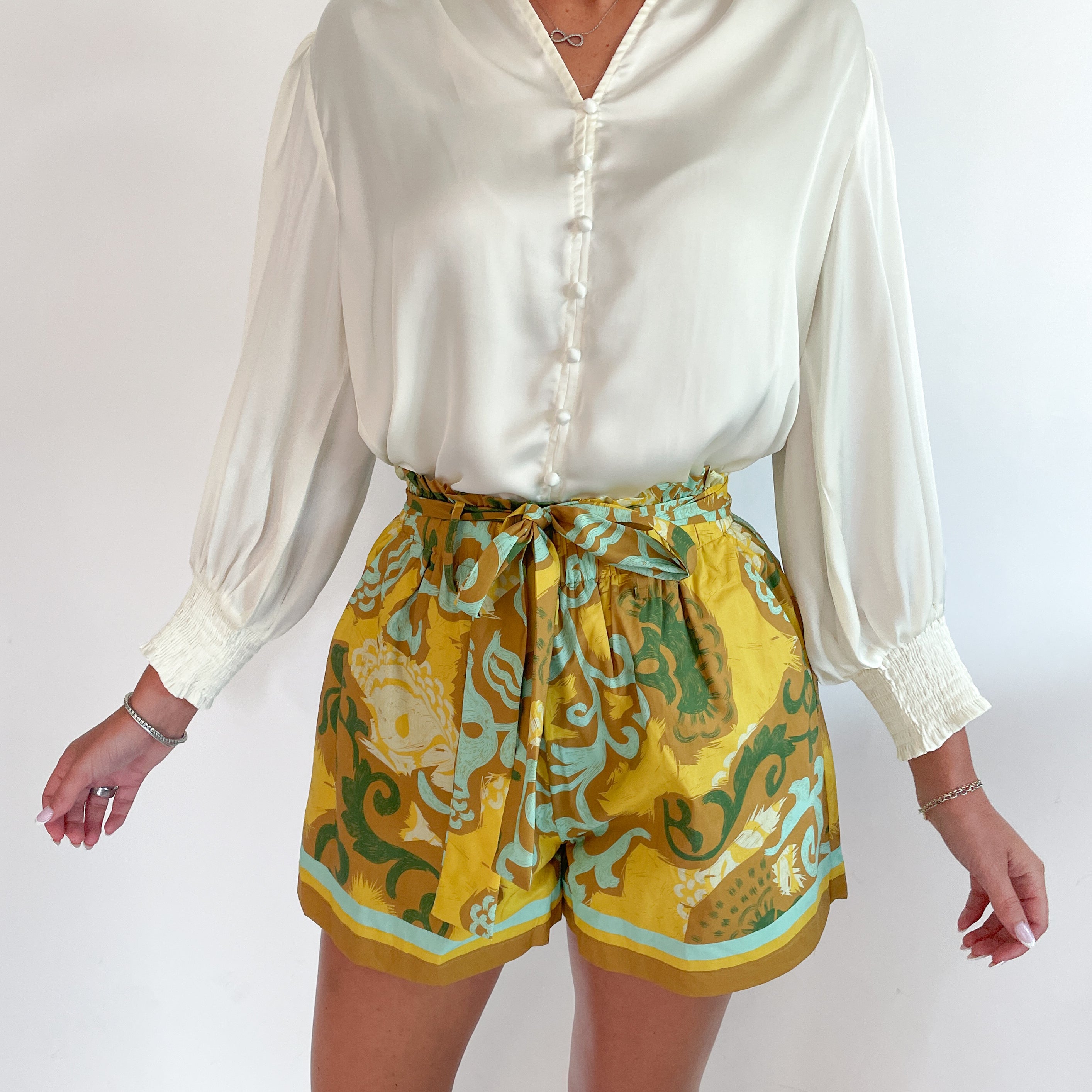 Split Neckline Button Blouse