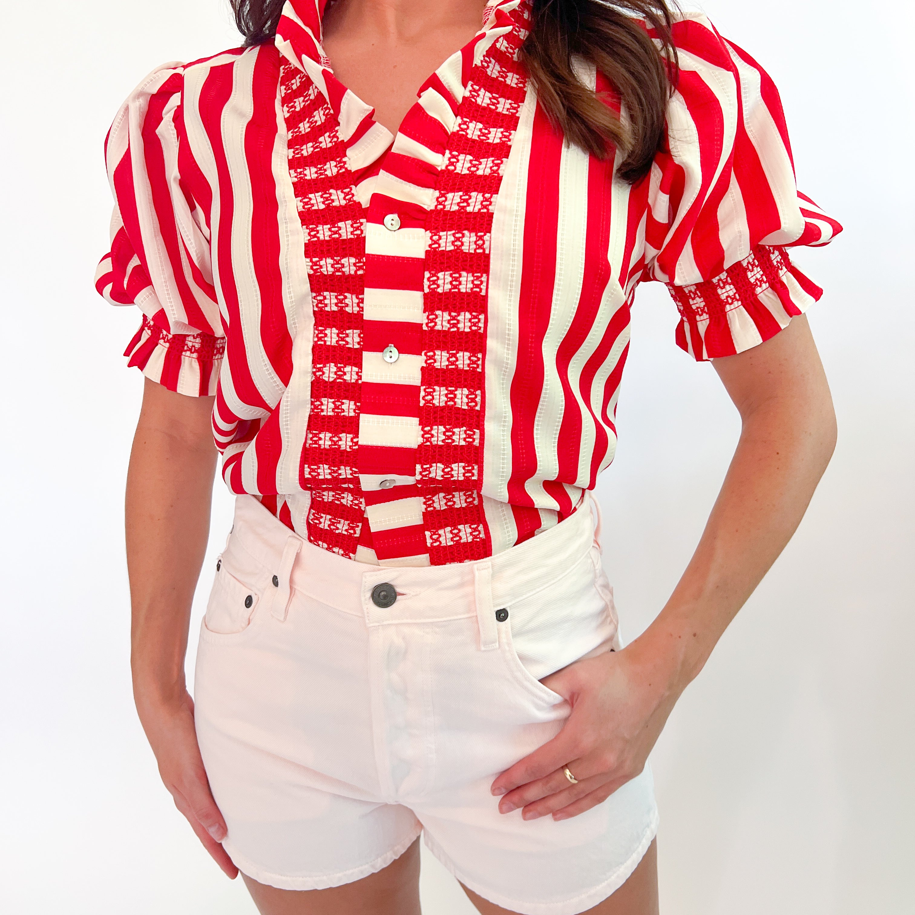 Stripe Puff Sleeve Blouse