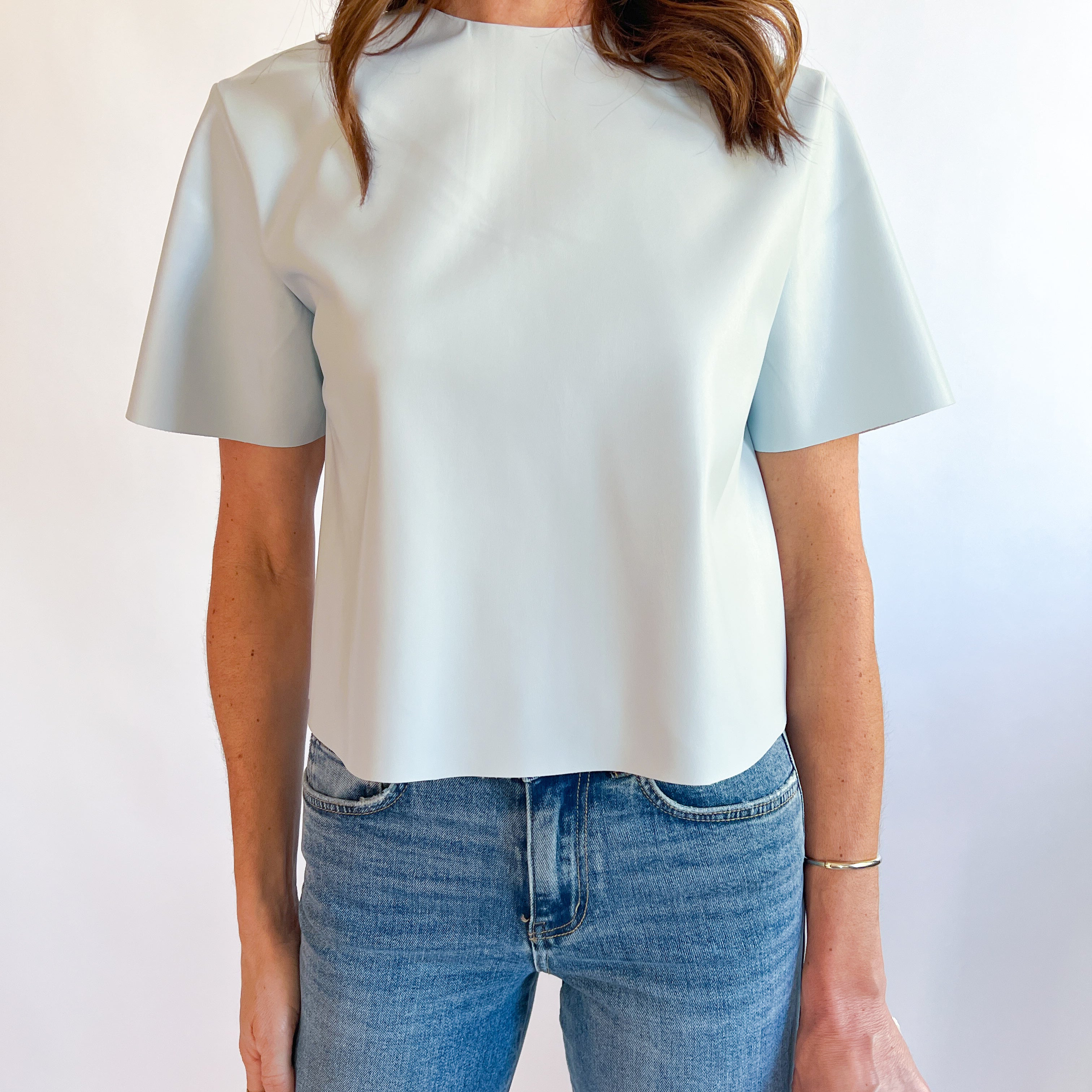 Leather Jewel Neck Tee