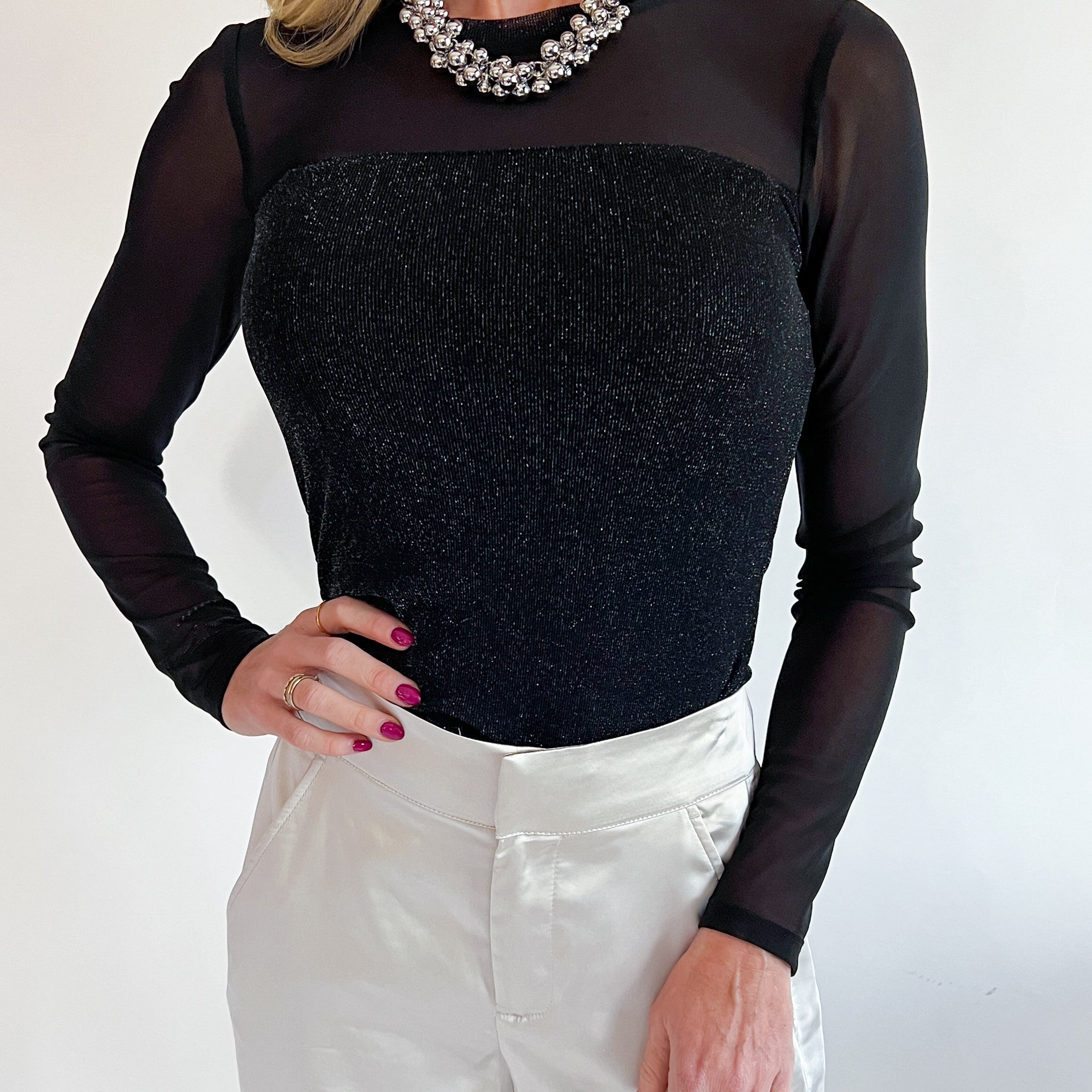 Colleen Mesh Sparkle Long Sleeve Top