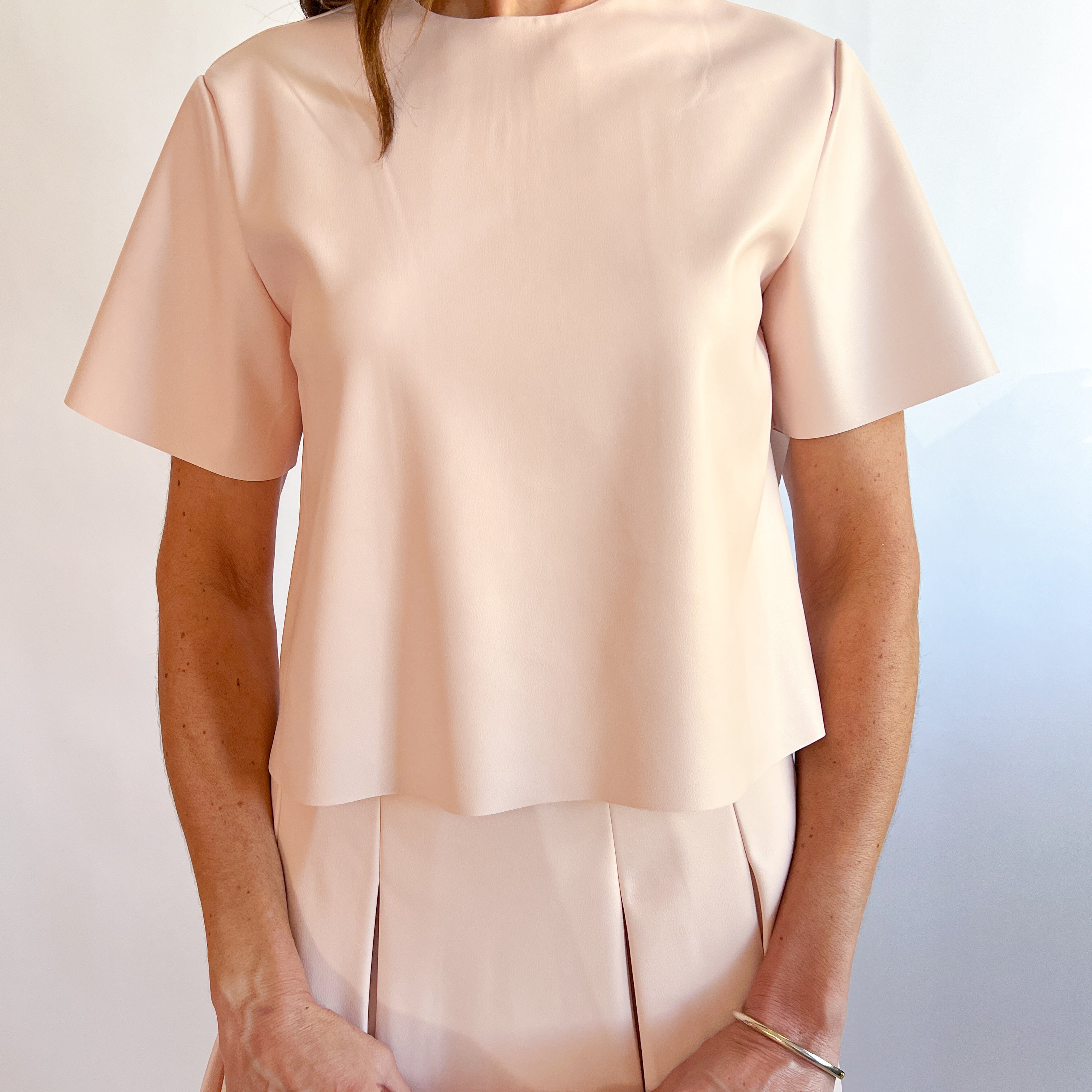 Leather Jewel Neck Tee