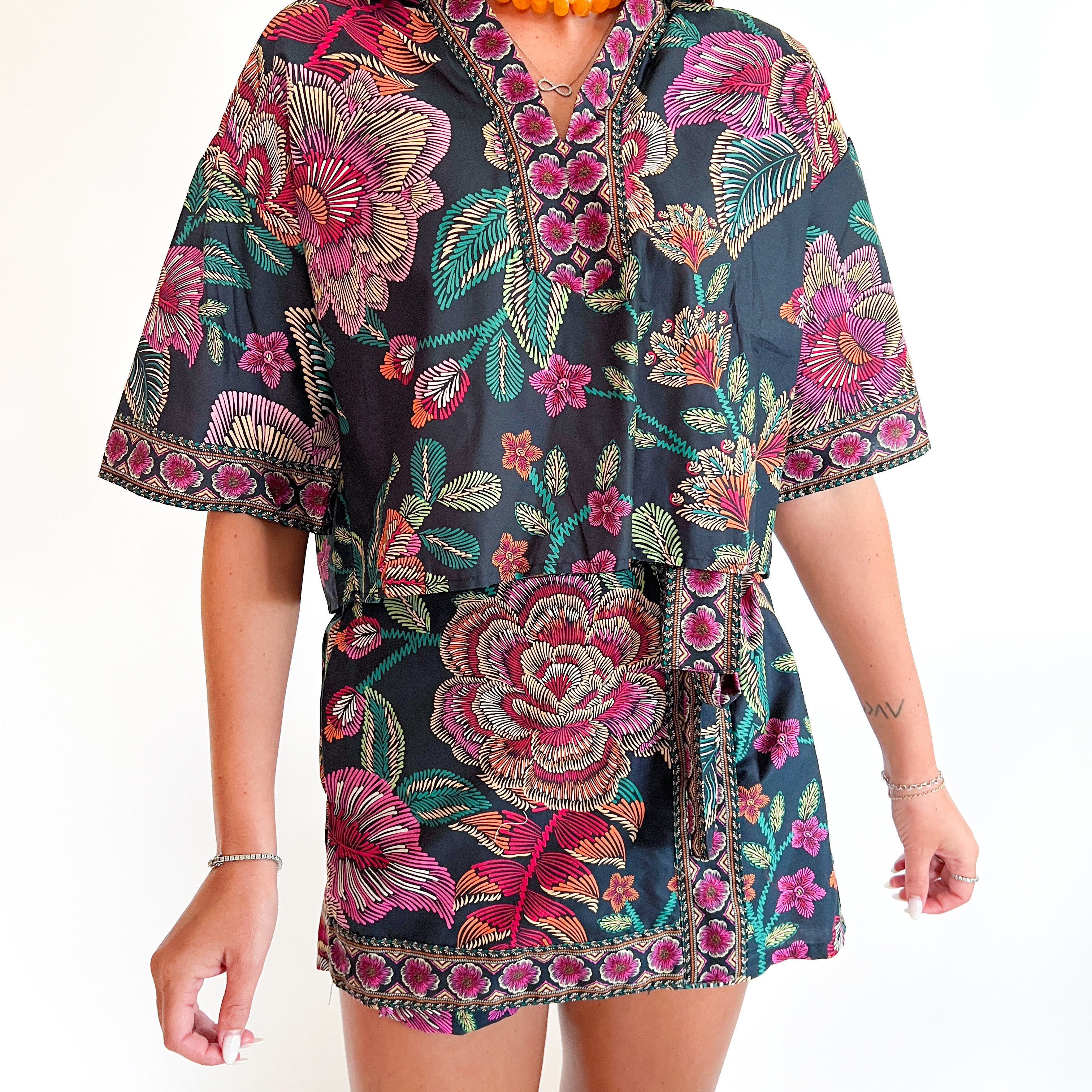 Midnight Bloom Collared Top