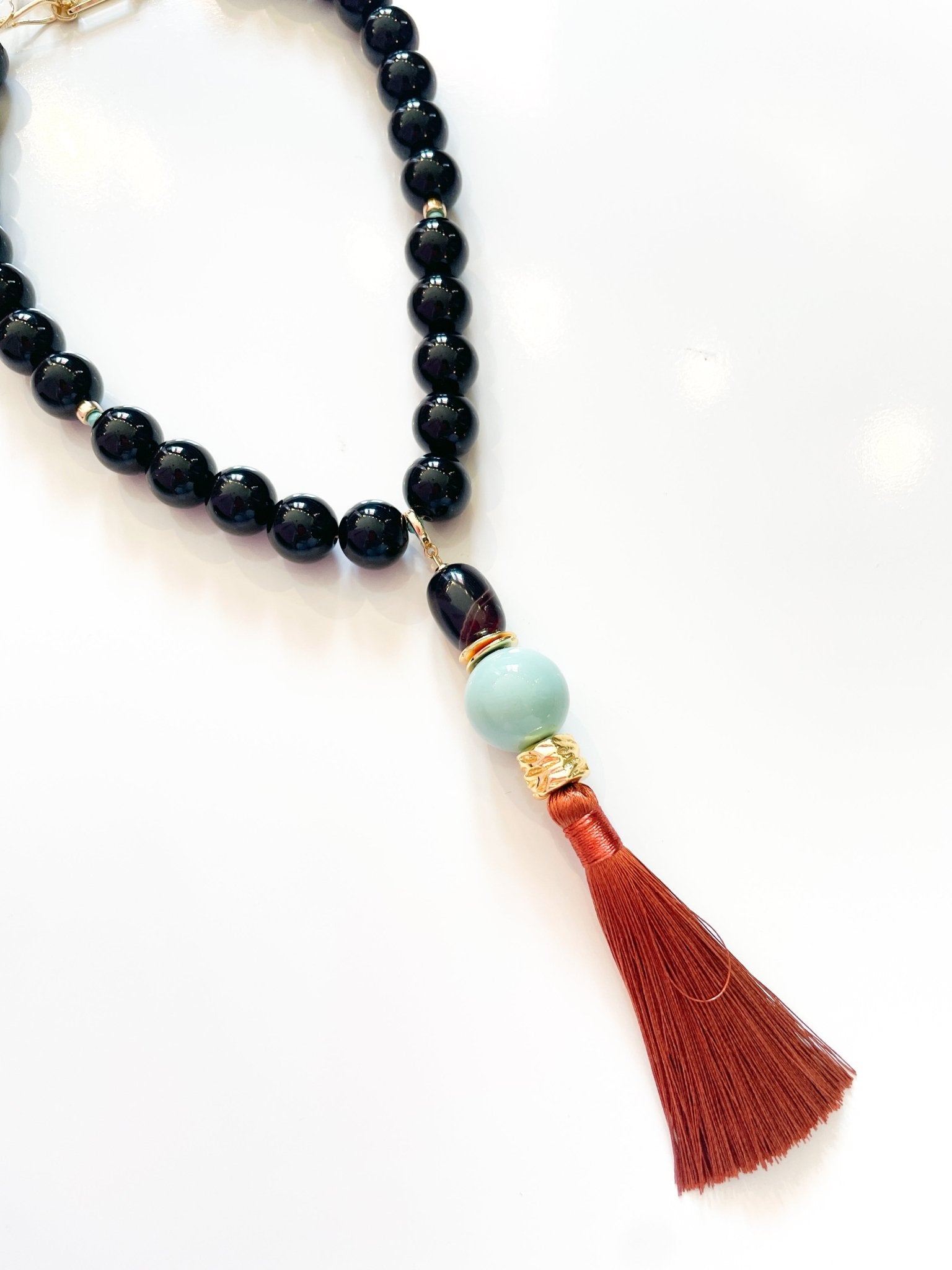 Amora Onyx Bead & Tassel Necklace - Swoon Boutique New Orleans