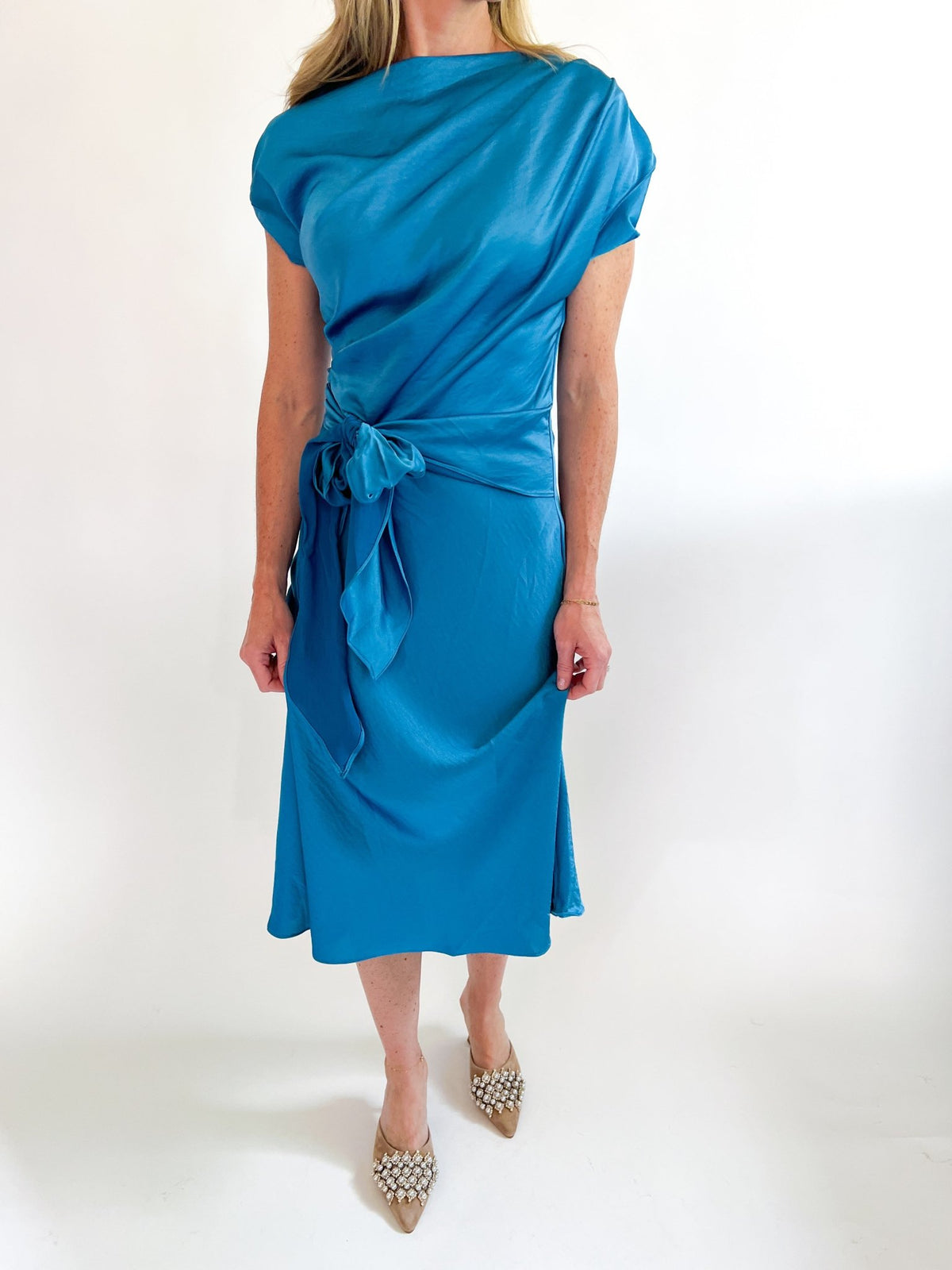 Asymmetrical Waist Tie Midi Dress - Swoon Boutique New Orleans