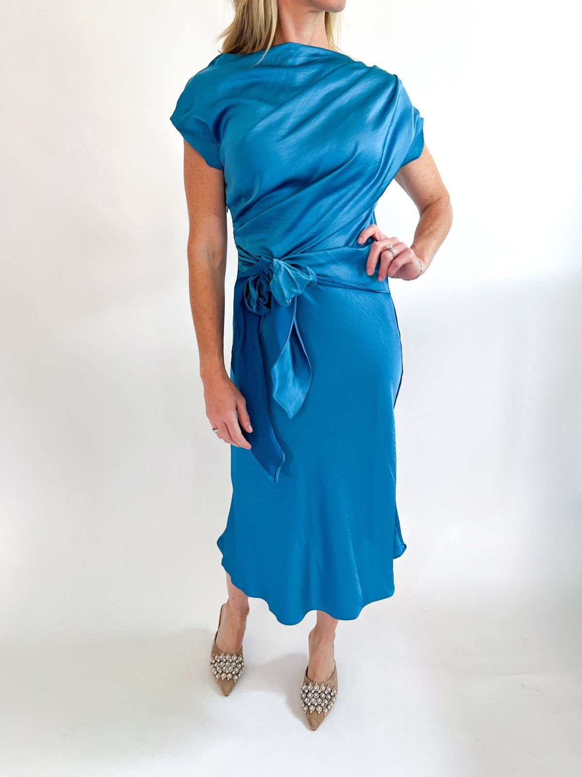 Asymmetrical Waist Tie Midi Dress - Swoon Boutique New Orleans