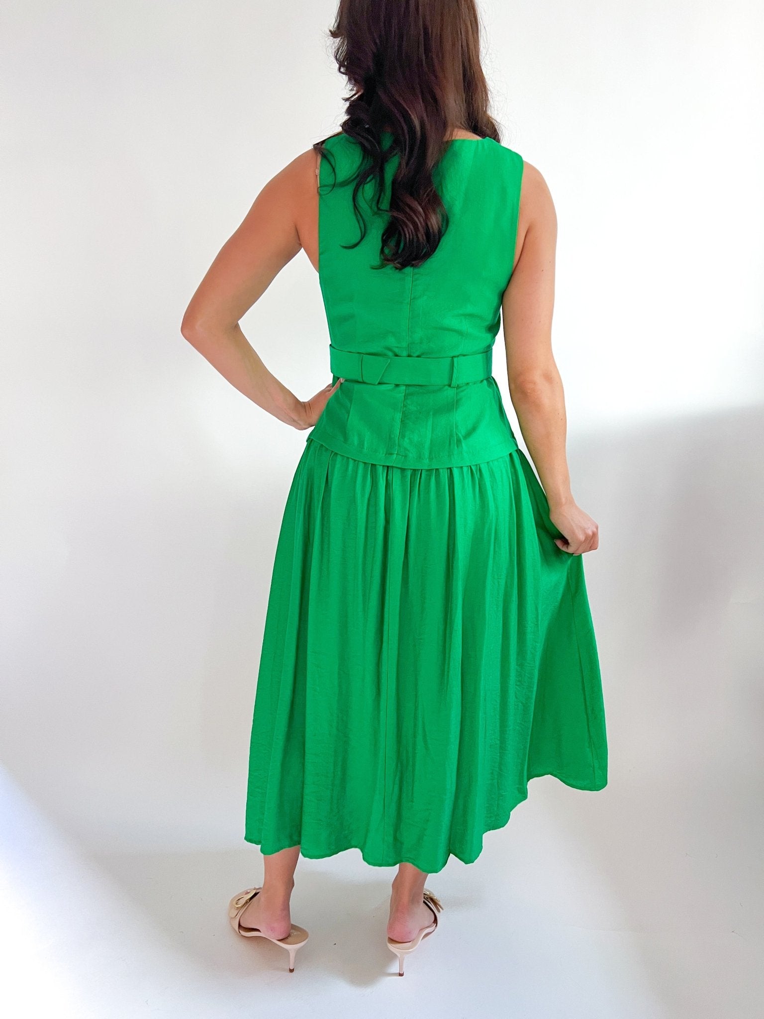Belted Pleat Skirt A-Line Midi Dress - Swoon Boutique New Orleans