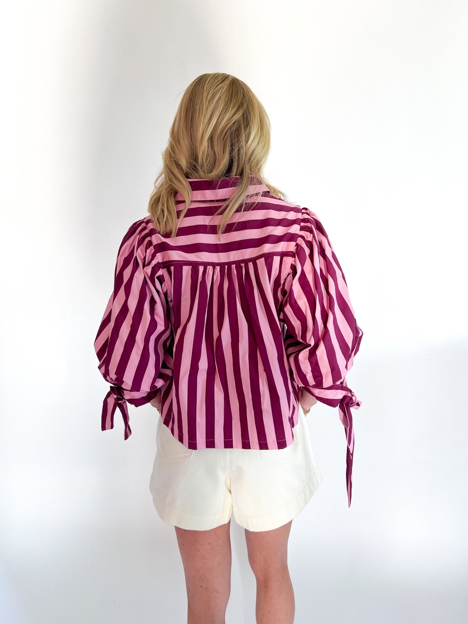 Berry Stripe Puff Sleeve Blouse - Swoon Boutique New Orleans