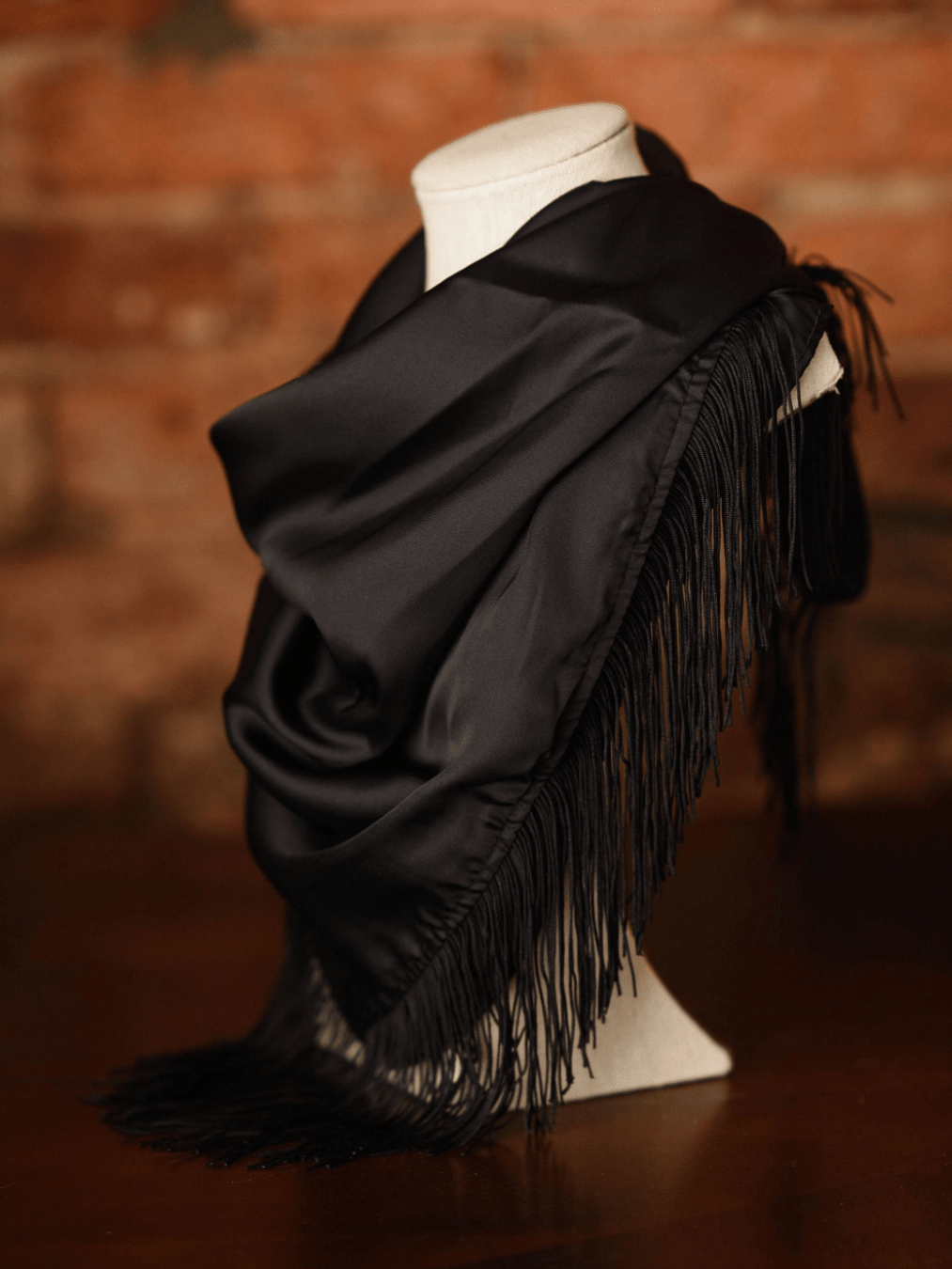 Black scarf with fringe trim