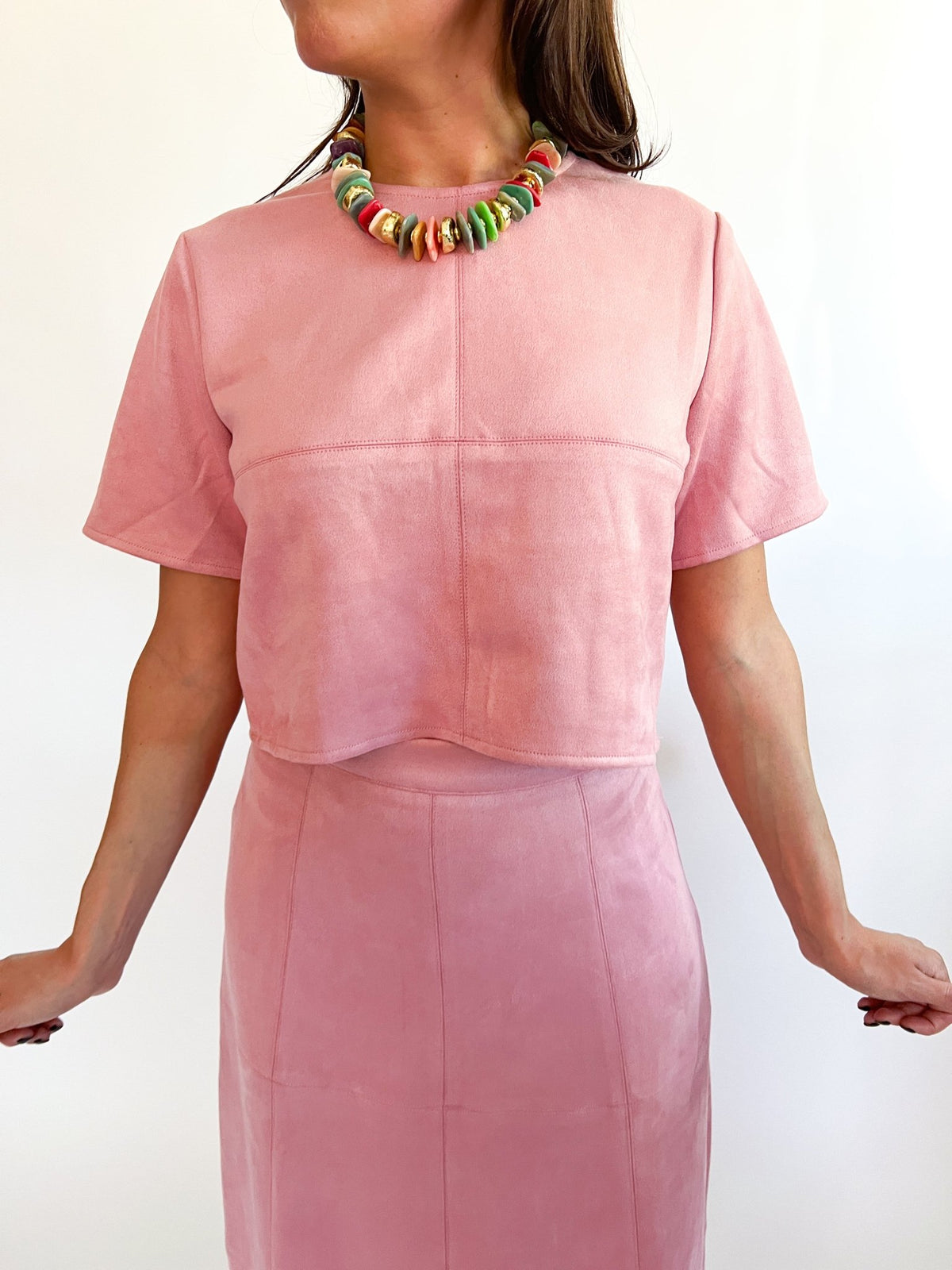 Blush Faux Suede Cropped Top - Swoon Boutique New Orleans