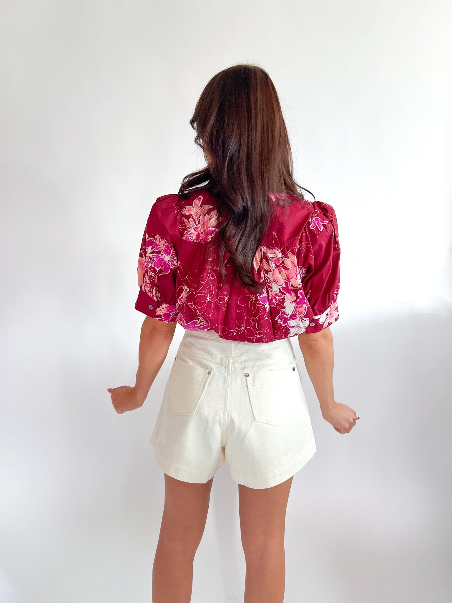 Bordeaux Botanical Button Front Blouse - Swoon Boutique New Orleans