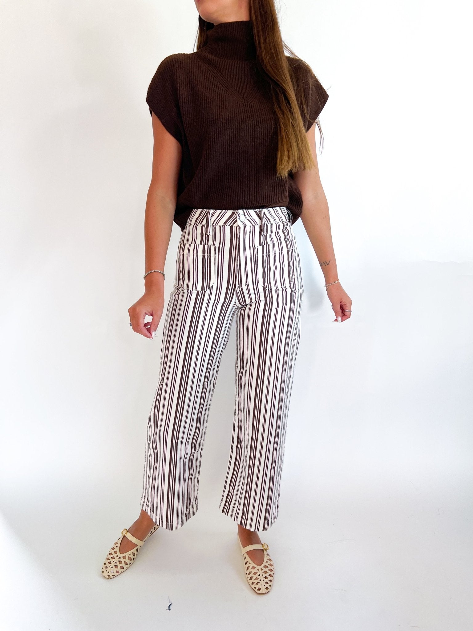 Brown Stripe Wide Leg Jeans - Swoon Boutique New Orleans