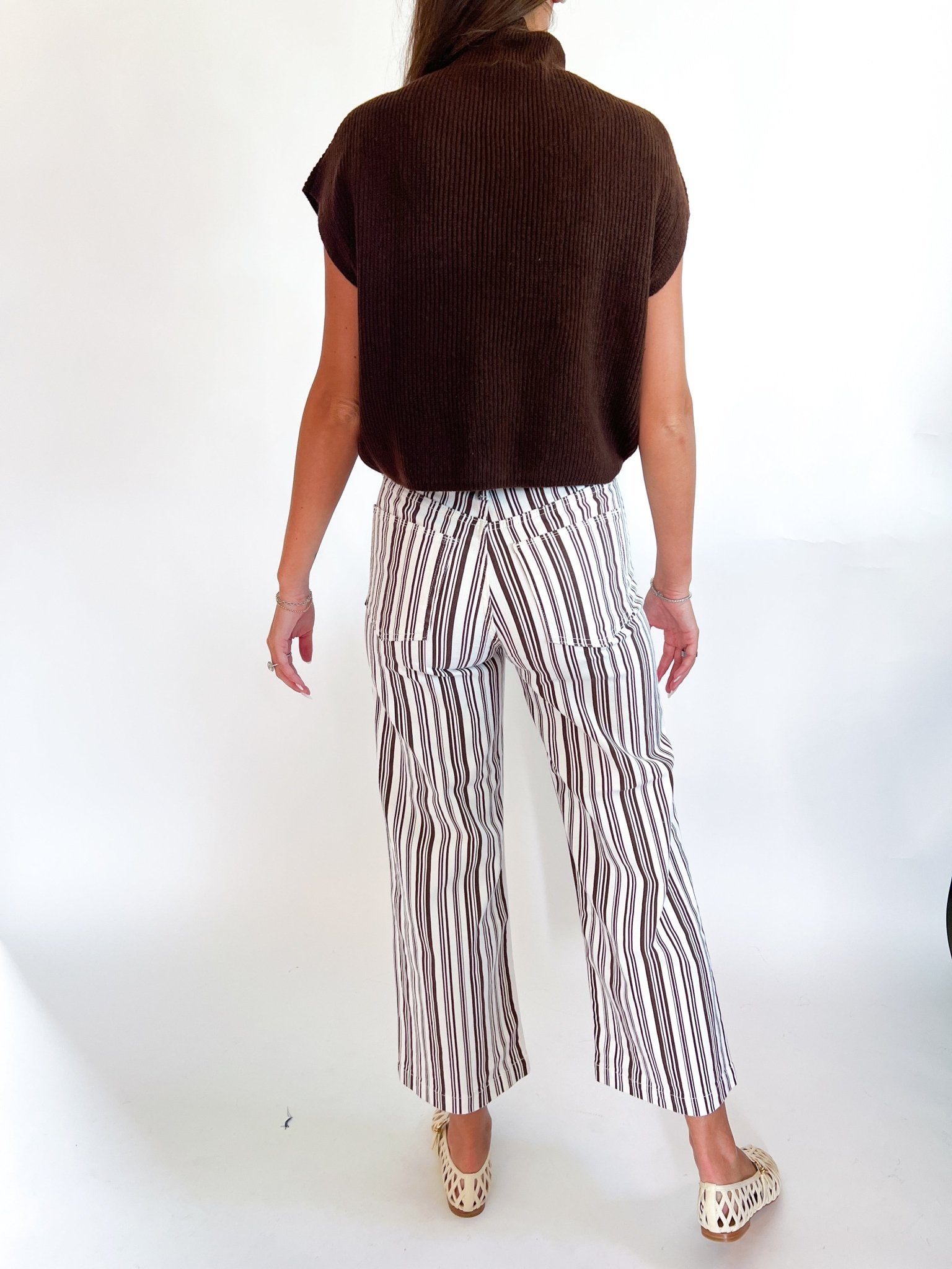 Brown Stripe Wide Leg Jeans - Swoon Boutique New Orleans