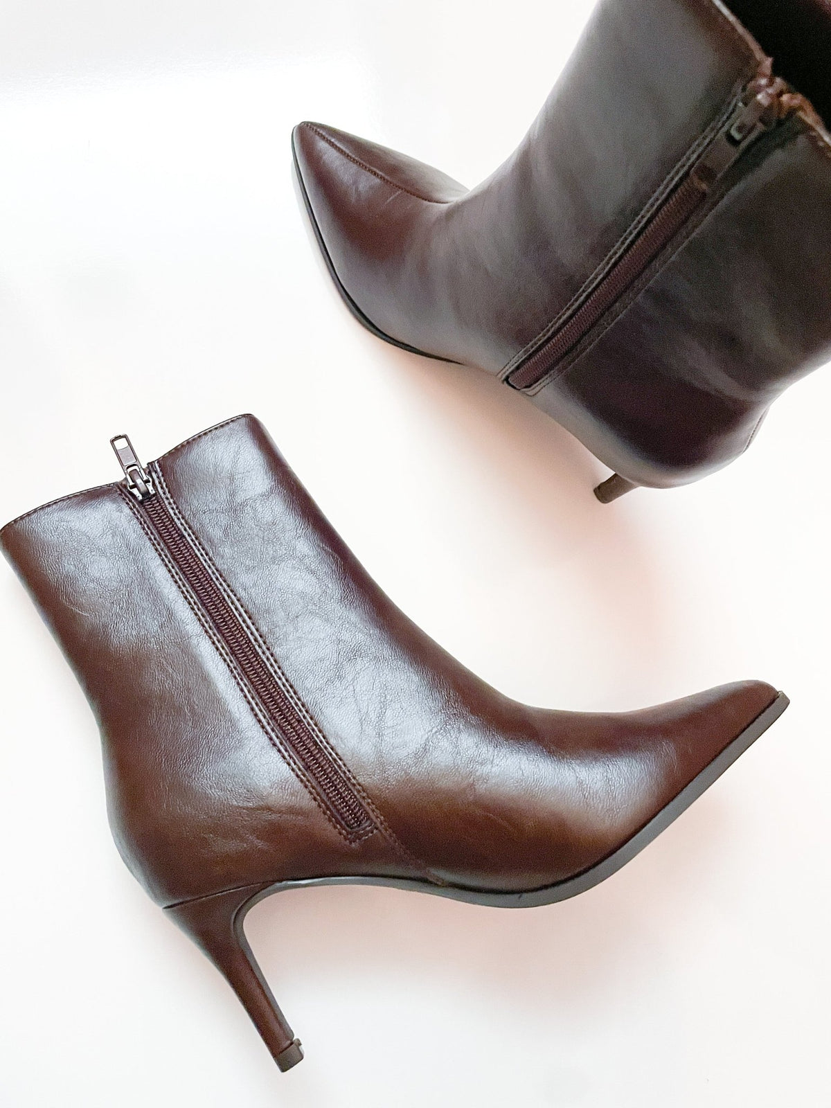 Chocolate Leather Stiletto Ankle Bootie Shoe - Swoon Boutique New Orleans