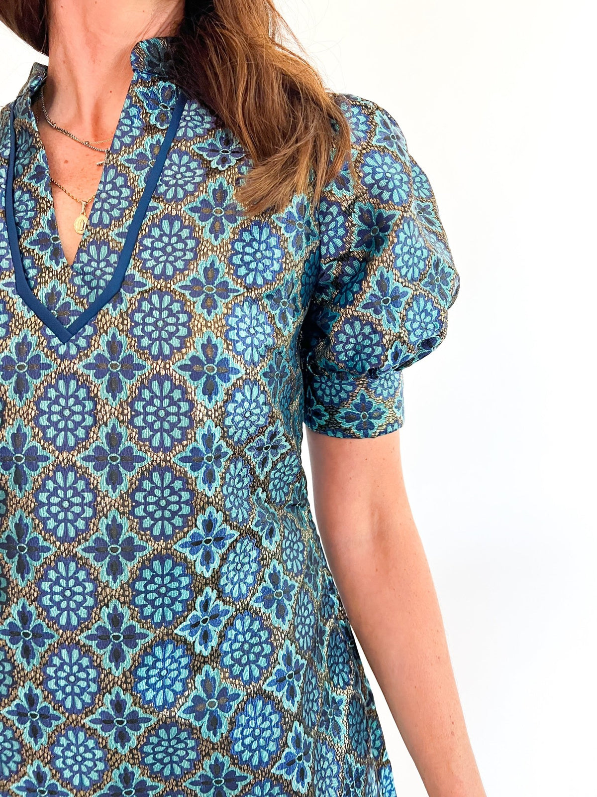 Collar Trimmed V Neck Dress - Swoon Boutique New Orleans
