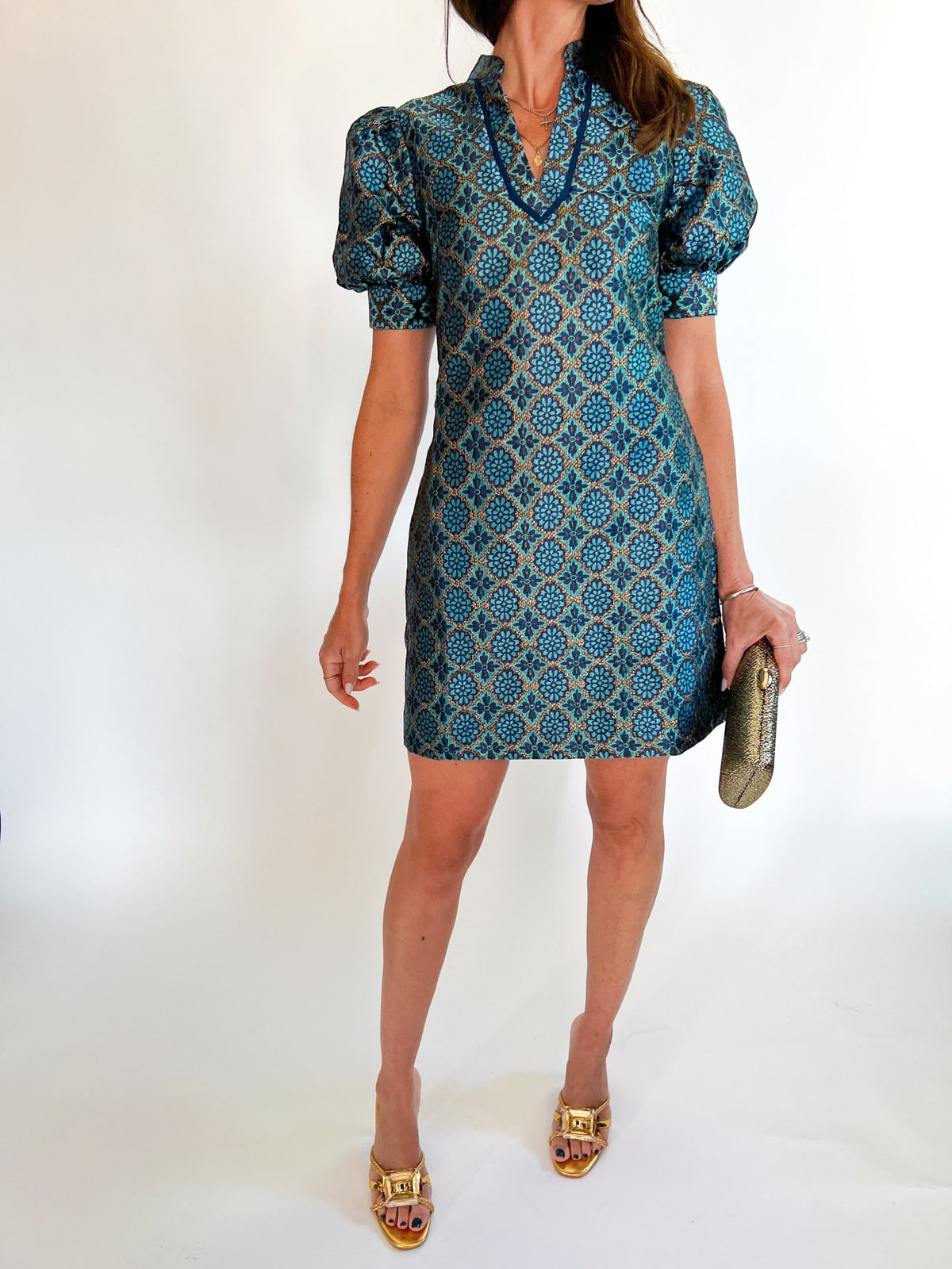 Collar Trimmed V Neck Dress - Swoon Boutique New Orleans