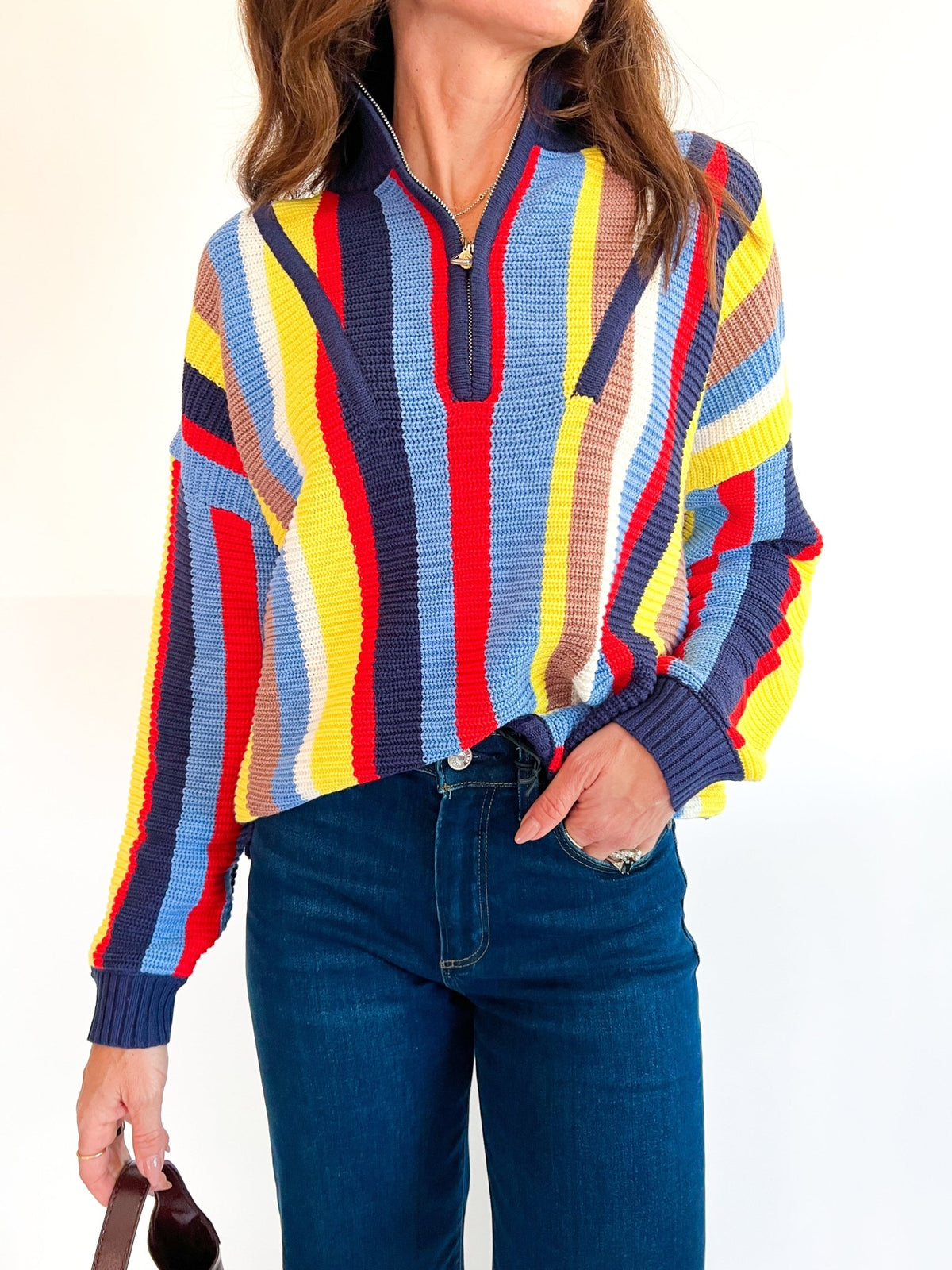 Colorful Stripe Mock Neck Sweater - Swoon Boutique New Orleans