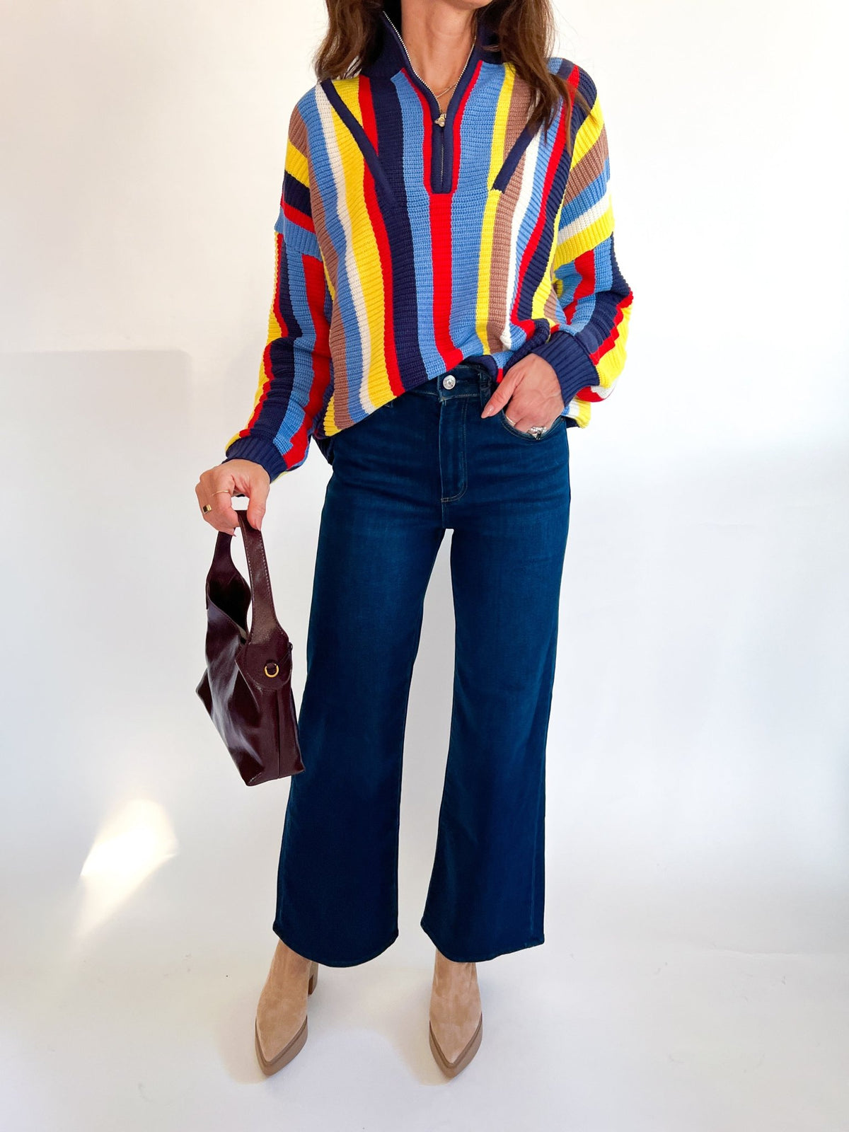 Colorful Stripe Mock Neck Sweater - Swoon Boutique New Orleans