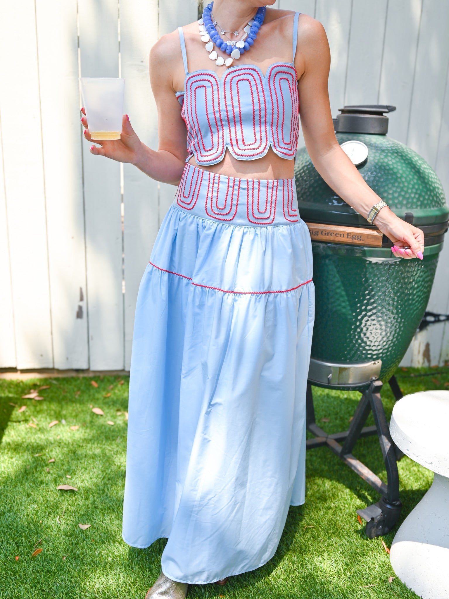 Contrast Stitch Crop Top & Maxi Skirt Set - Swoon Boutique New Orleans