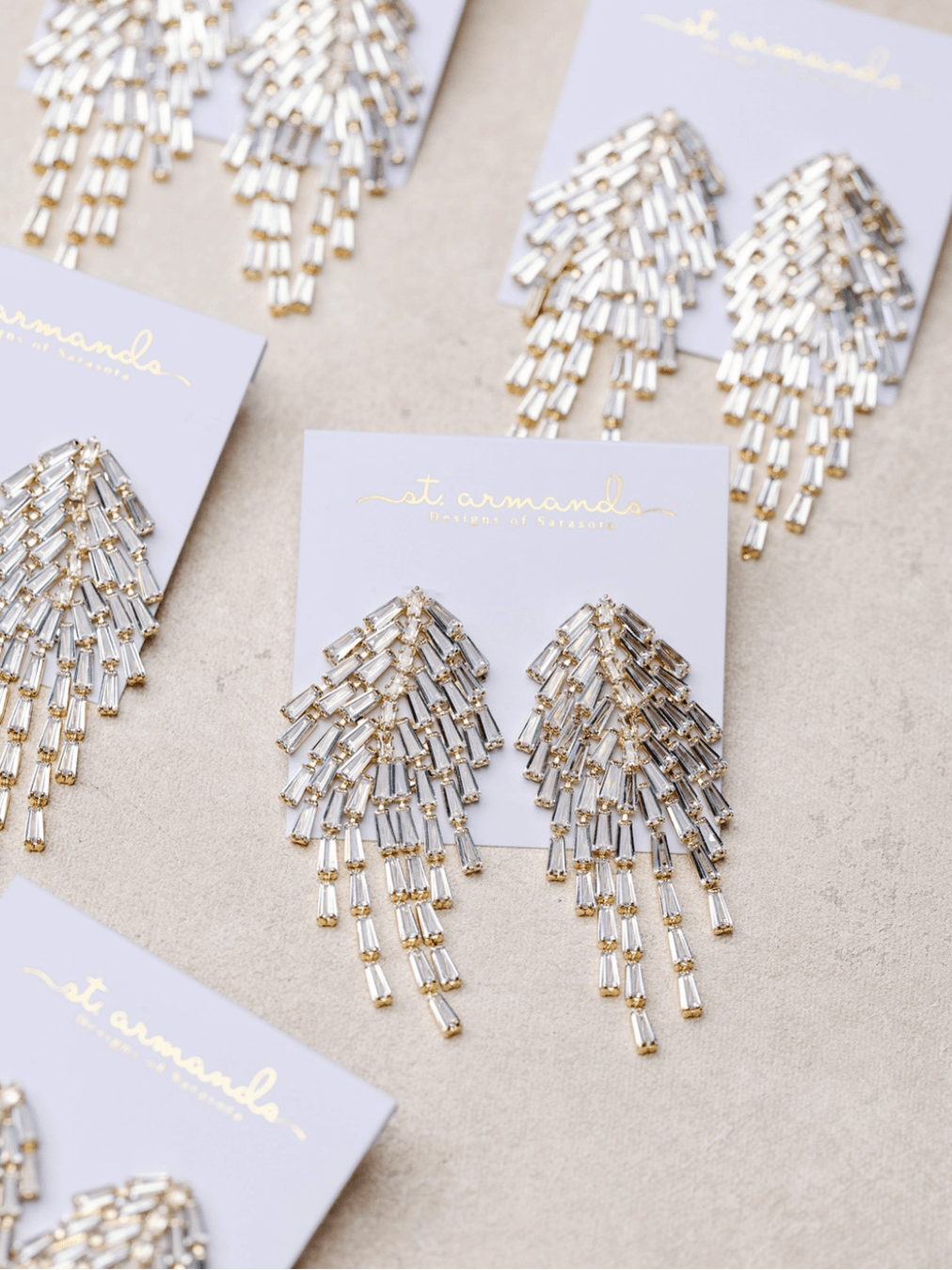 Crystal Waterfall Maxi Tassel Holiday Statement Earrings - Swoon Boutique New Orleans