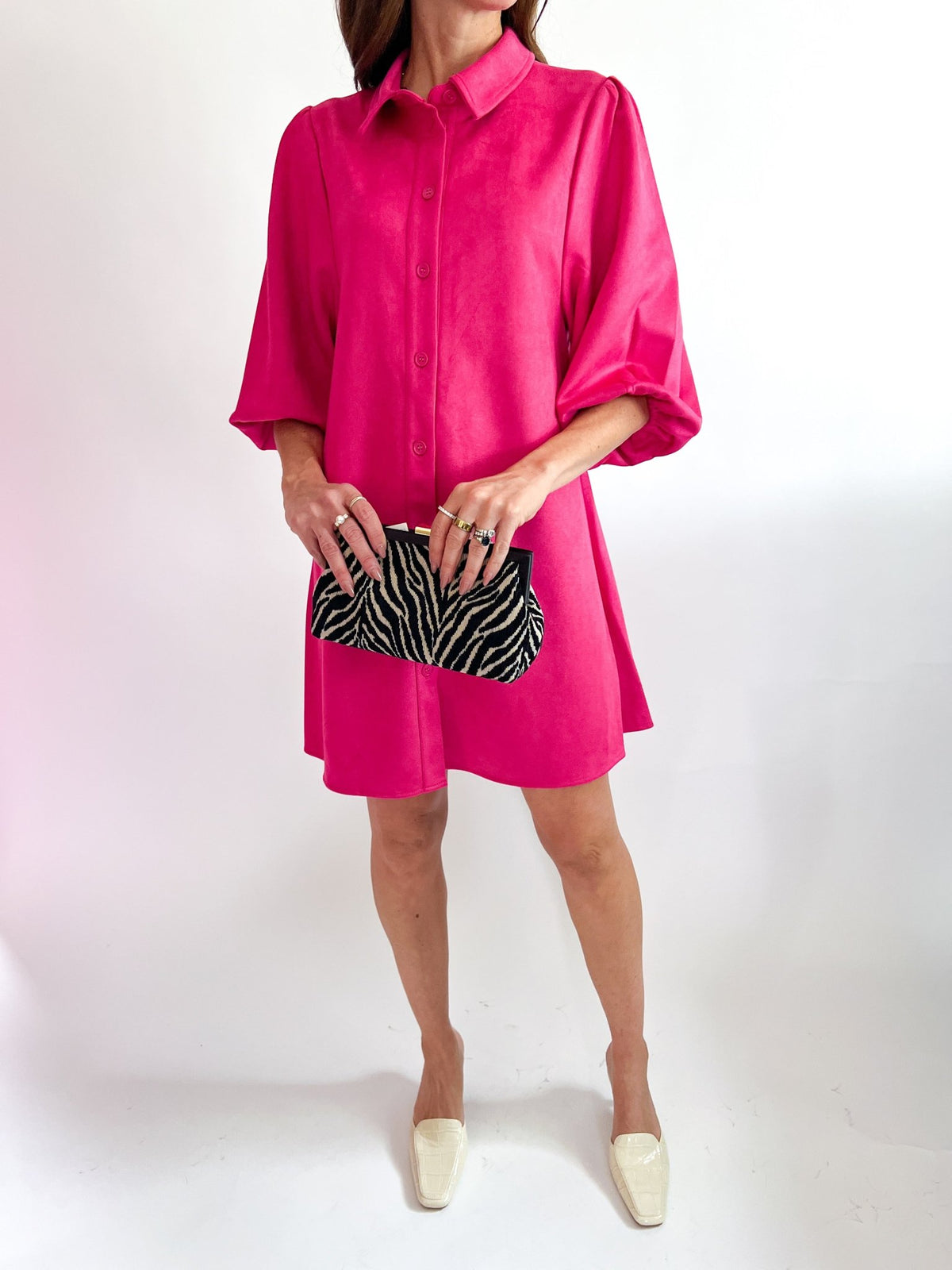 Dark Pink Faux Suede Exaggerated Sleeve Dress - Swoon Boutique New Orleans