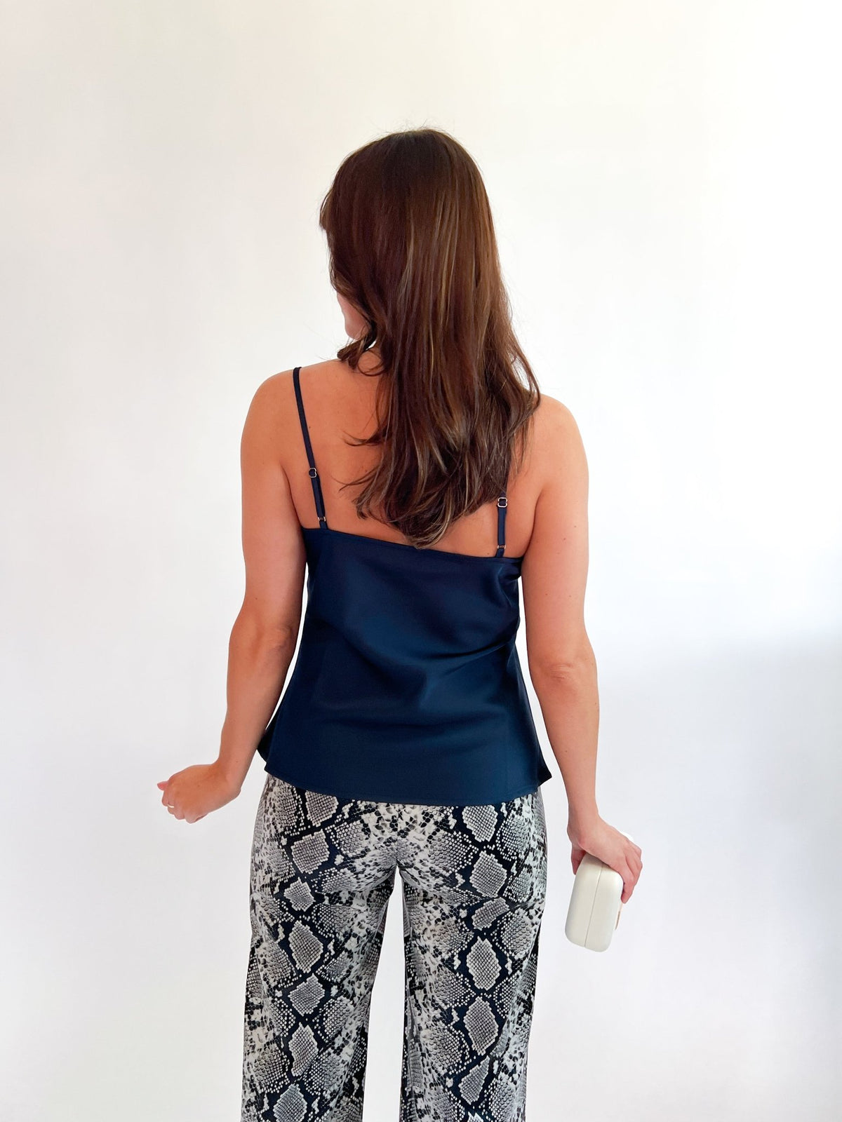 Deep Navy Satin Cowl Neck Cami - Swoon Boutique New Orleans