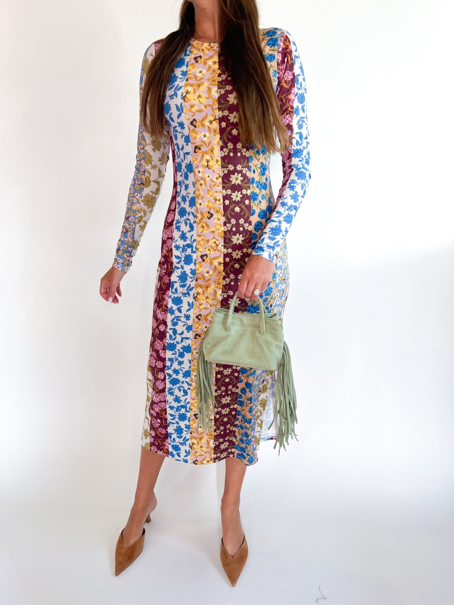 Floral midi dress with brown tones
