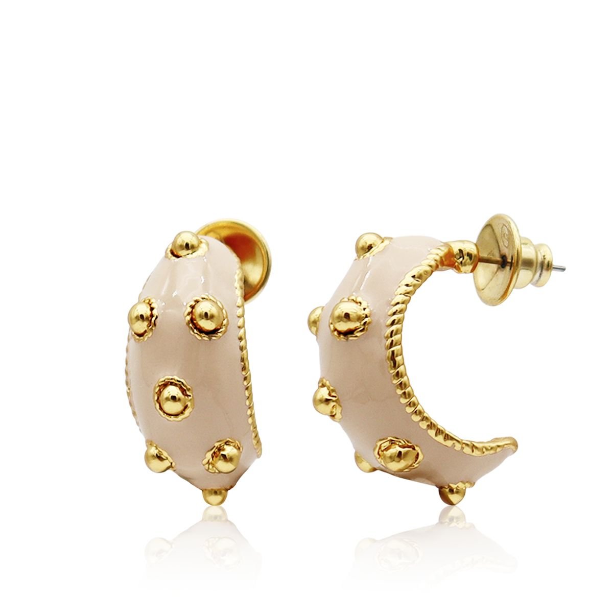 Dots Hoop Earrings Beige Enamel - Swoon Boutique New Orleans
