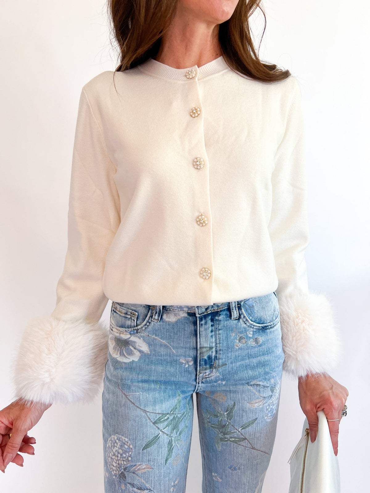 Faux Fur Cuff Embellished Cardigan - Swoon Boutique New Orleans