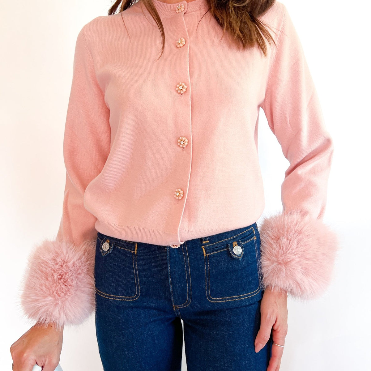 Faux Fur Cuff Embellished Cardigan - Swoon Boutique New Orleans