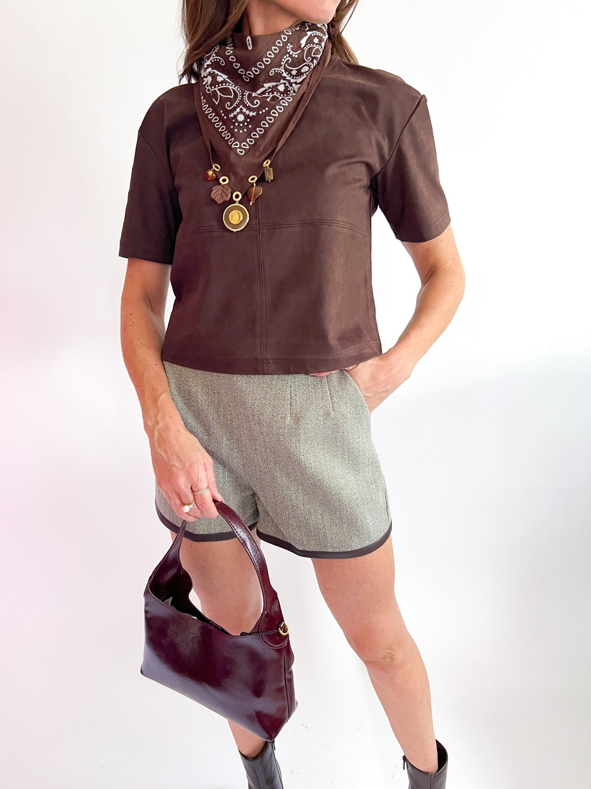 Faux Suede Cropped Tee - Swoon Boutique New Orleans