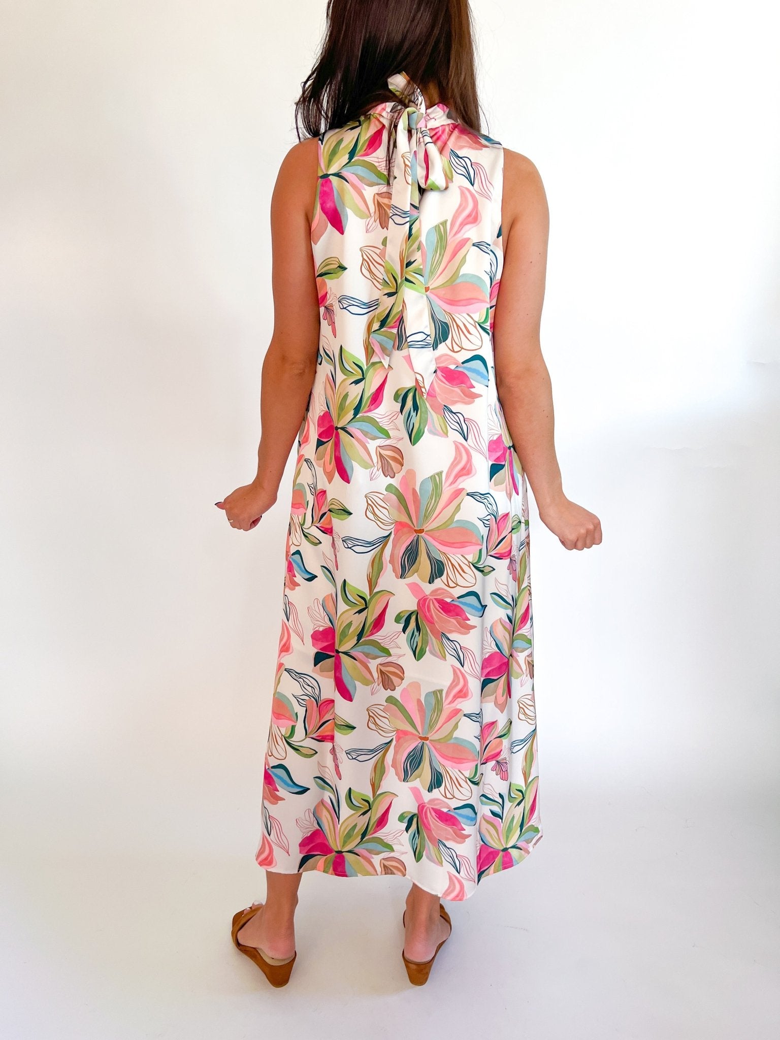 Floral Blossom Tie Back Midi Dress - Swoon Boutique New Orleans