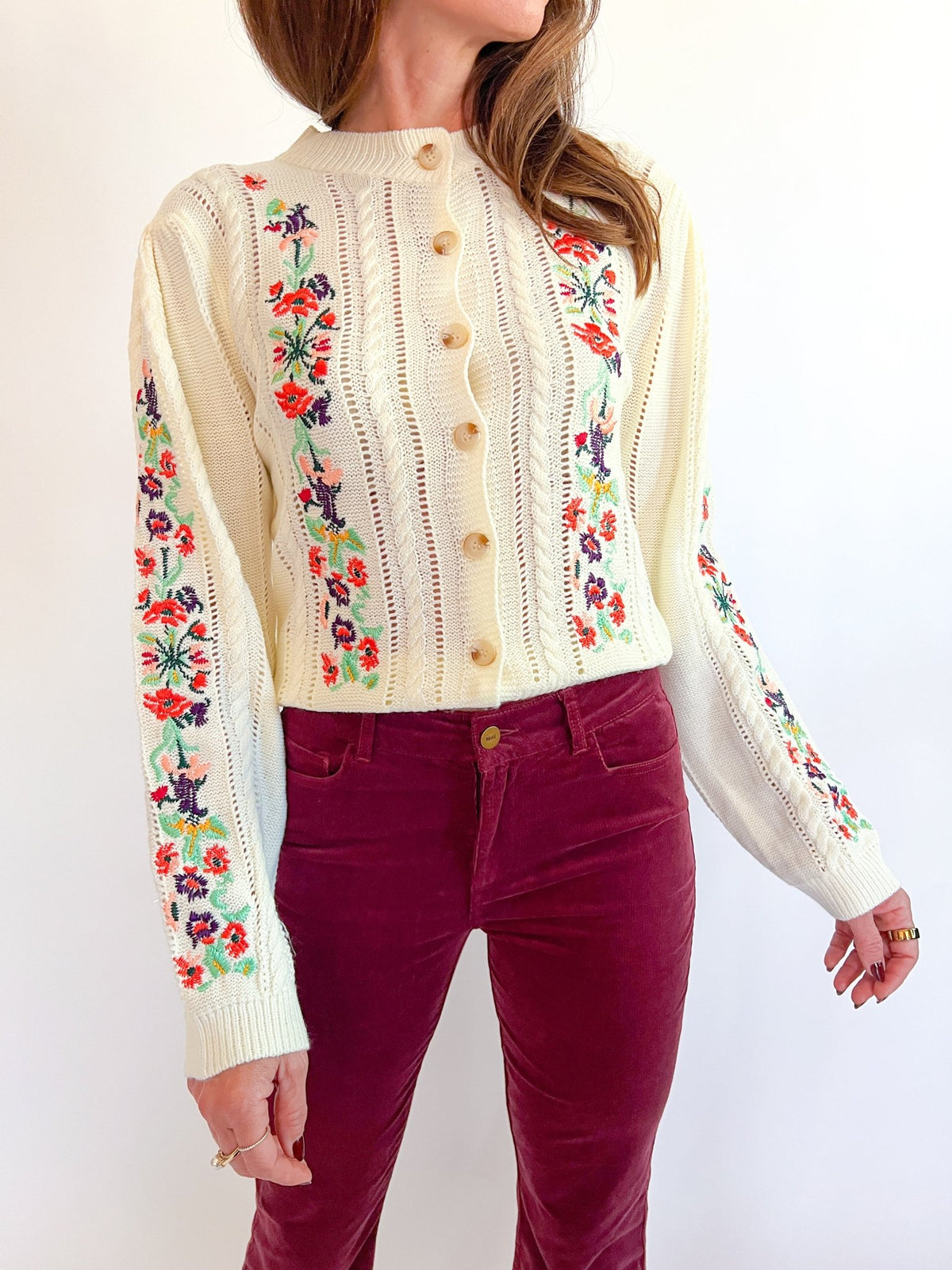 Floral Embroidered Cardigan Sweater - Swoon Boutique New Orleans