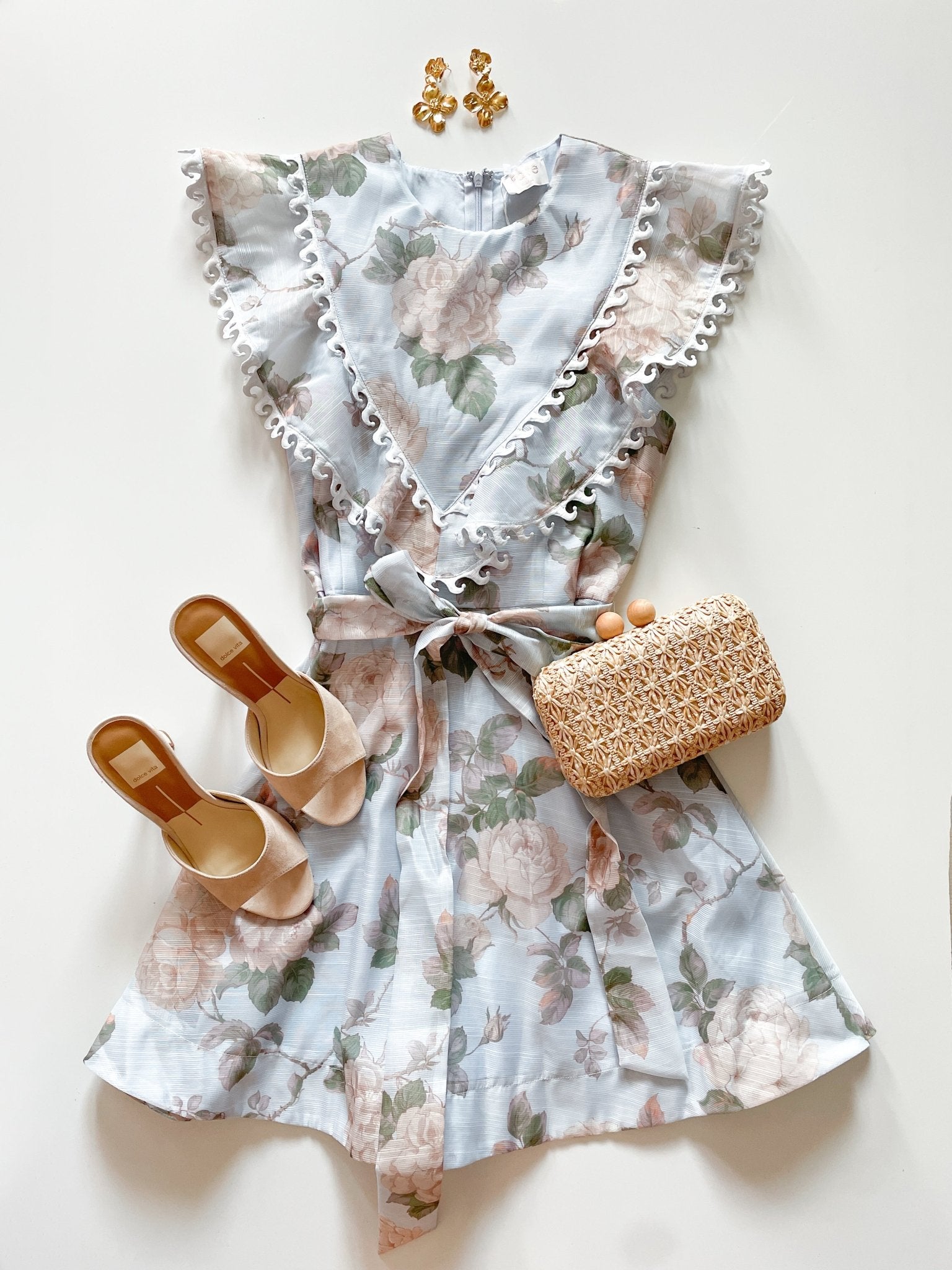 Floral Flutter Sleeve Tie Waist Mini Dress - Swoon Boutique New Orleans