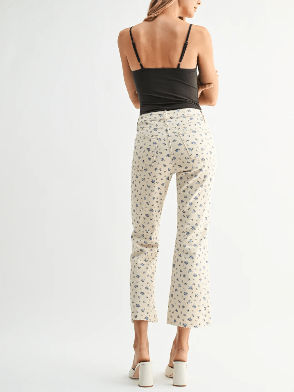 Flower Print Tonal Crop Flare - Swoon Boutique New Orleans