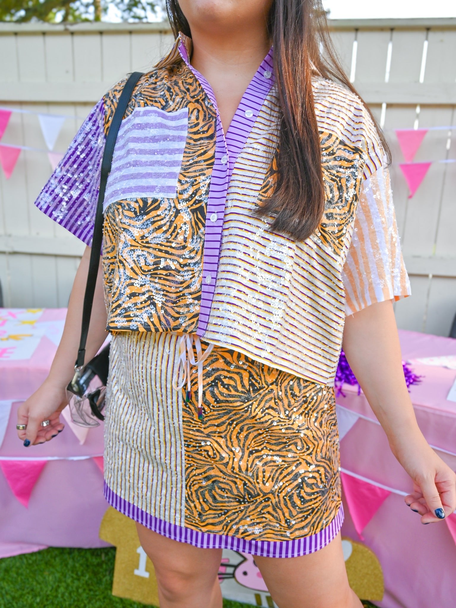 Tiger print sequin short sleeve top