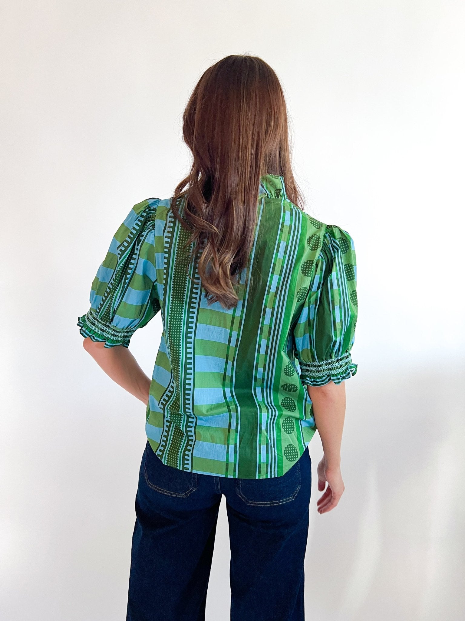 Garden Stripe Puff Sleeve Blouse - Swoon Boutique New Orleans