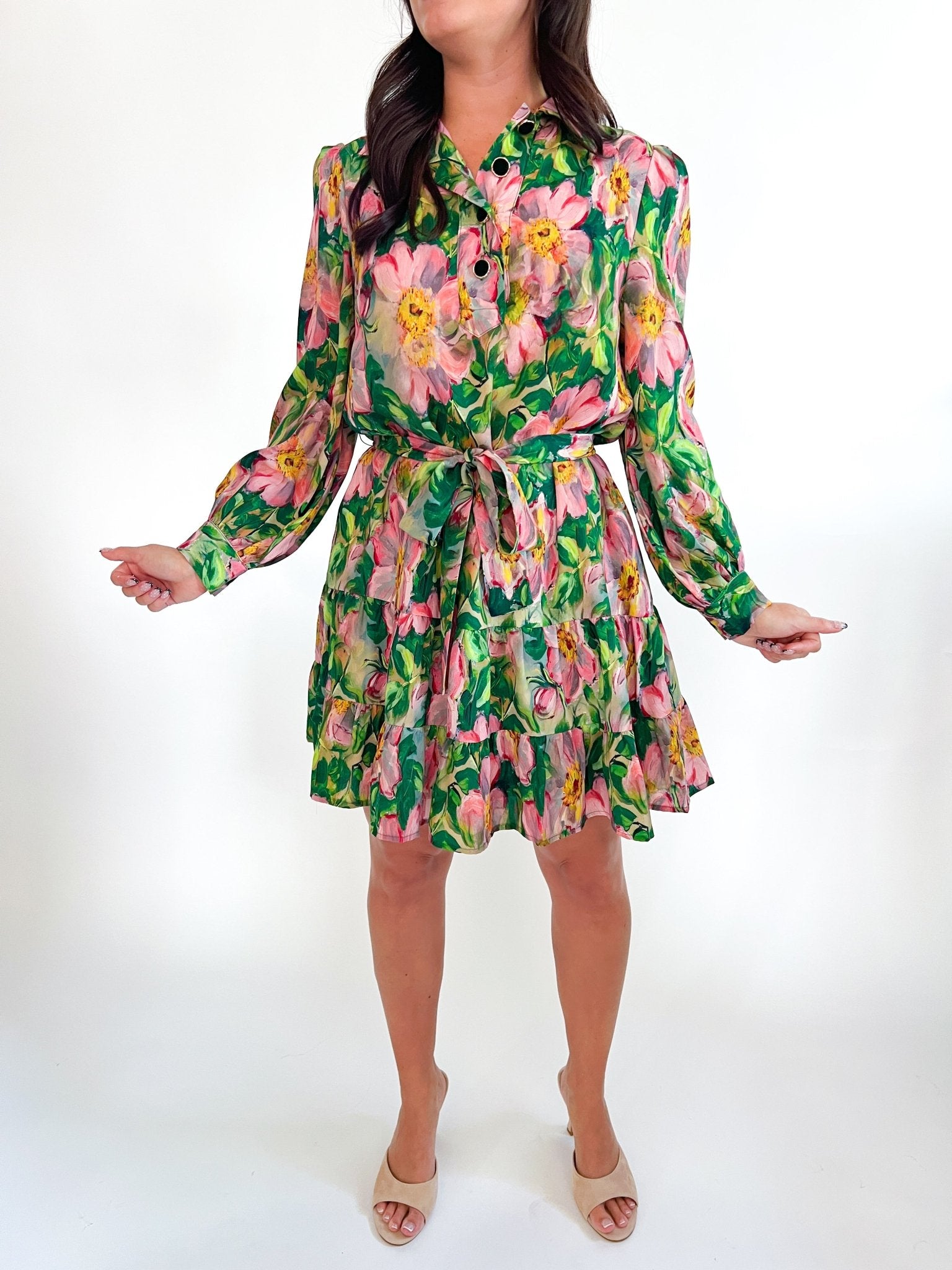 Golden Magnolia Placket Collar Dress - Swoon Boutique New Orleans