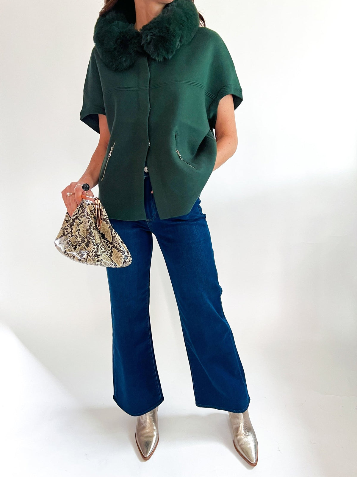 Green Faux Fur Trim Cardigan - Swoon Boutique New Orleans