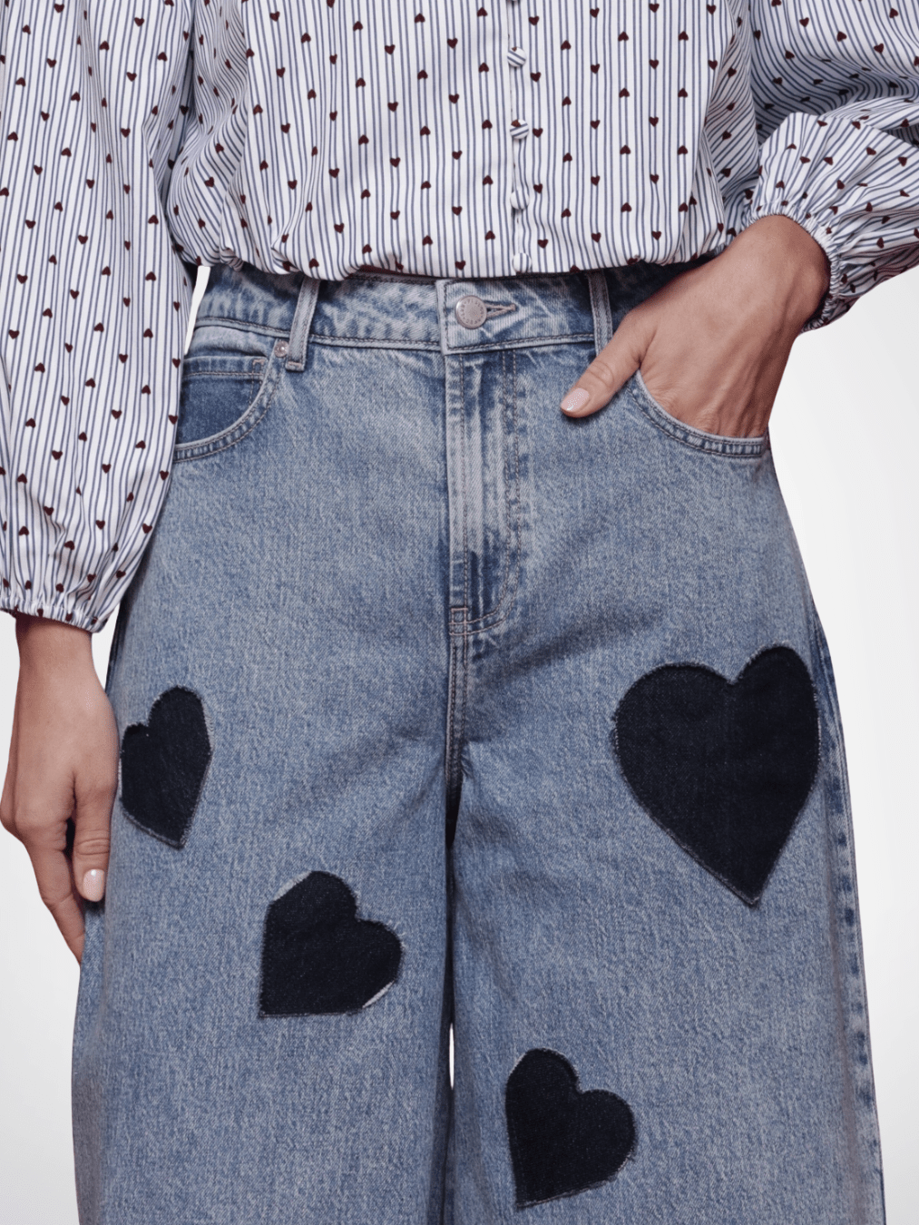 Heart Patch Barrel Leg Jeans - Swoon Boutique New Orleans