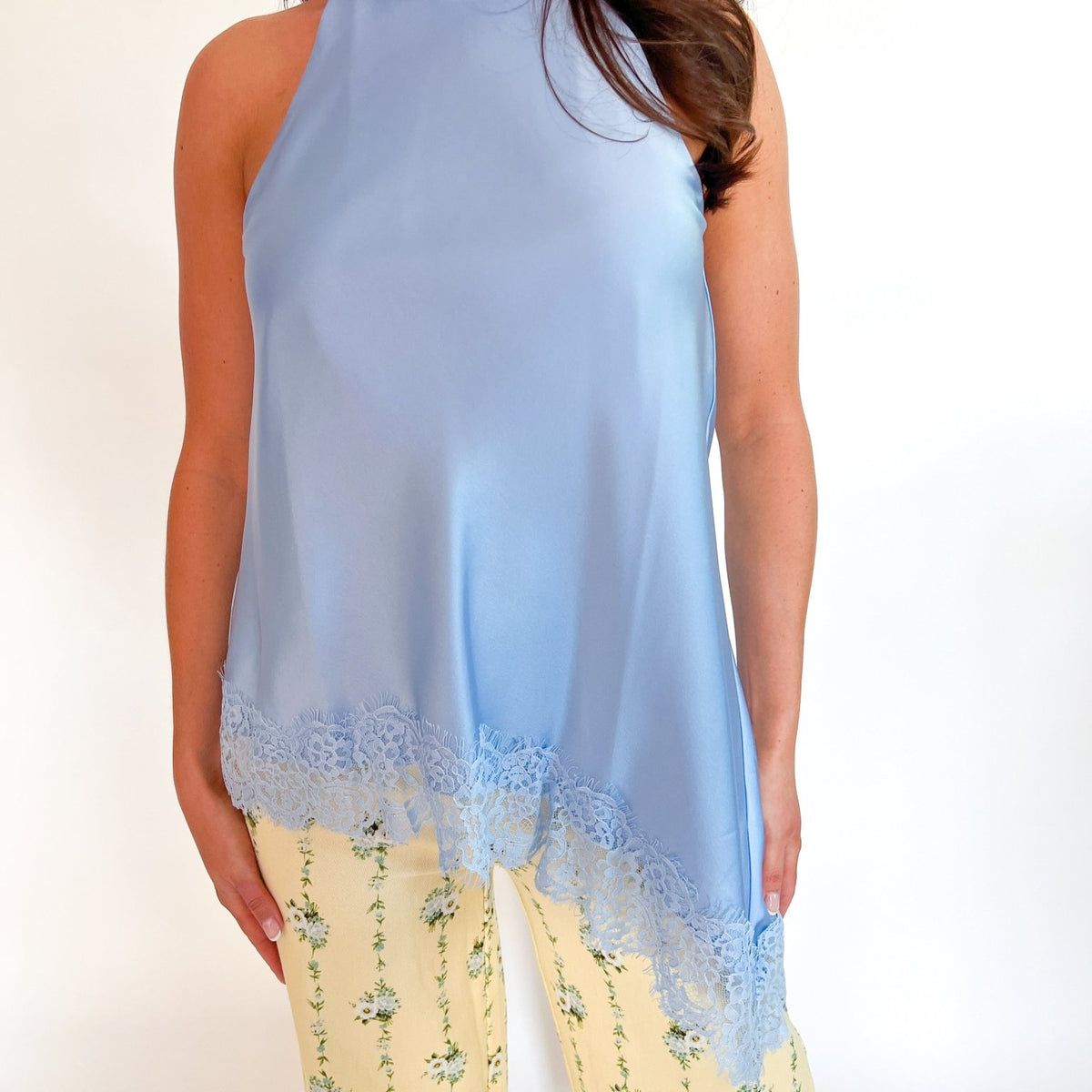 High Neck Asymmetric Lace Top - Swoon Boutique New Orleans